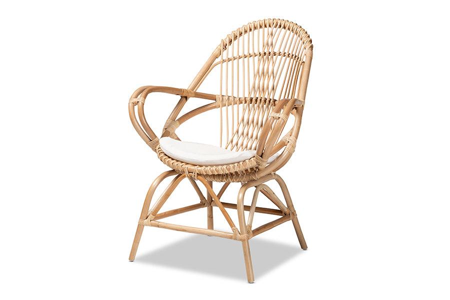 Bali & Pari Jayden Modern Bohemian Fabric Upholstered and Finished Rattan Accent Chair