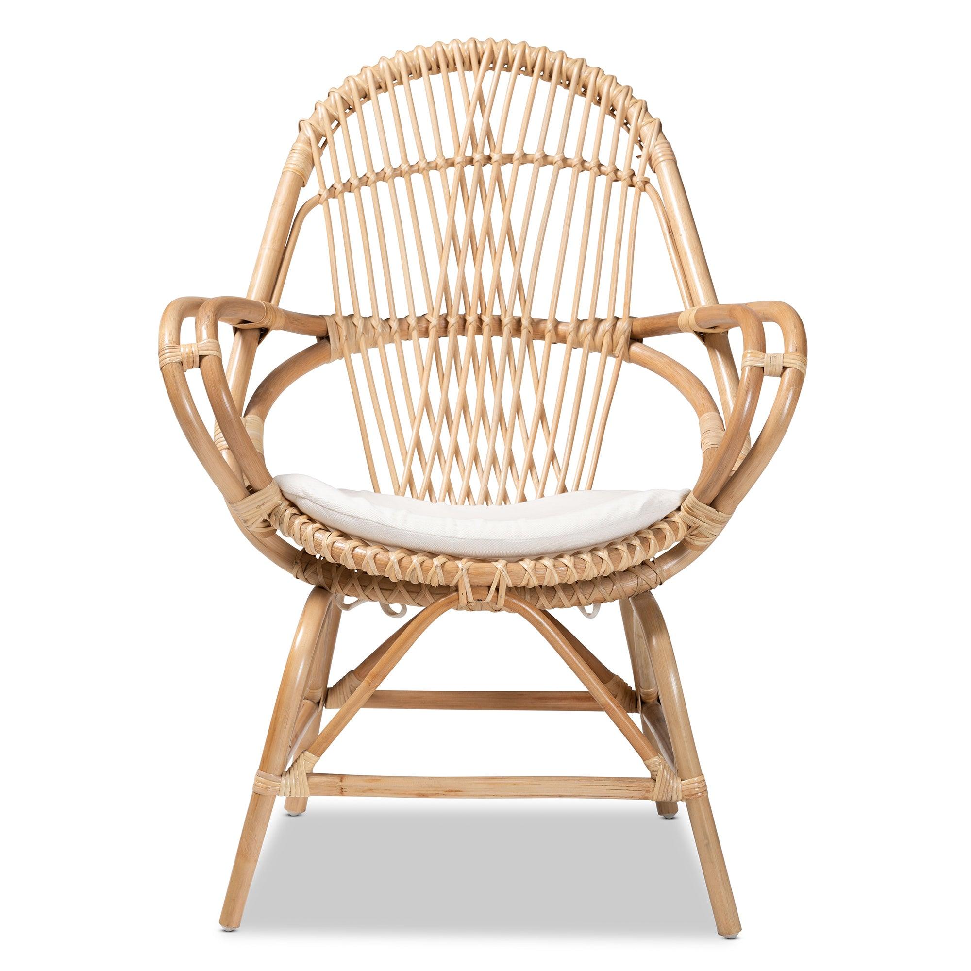 Bali & Pari Jayden Modern Bohemian Fabric Upholstered and Finished Rattan Accent Chair