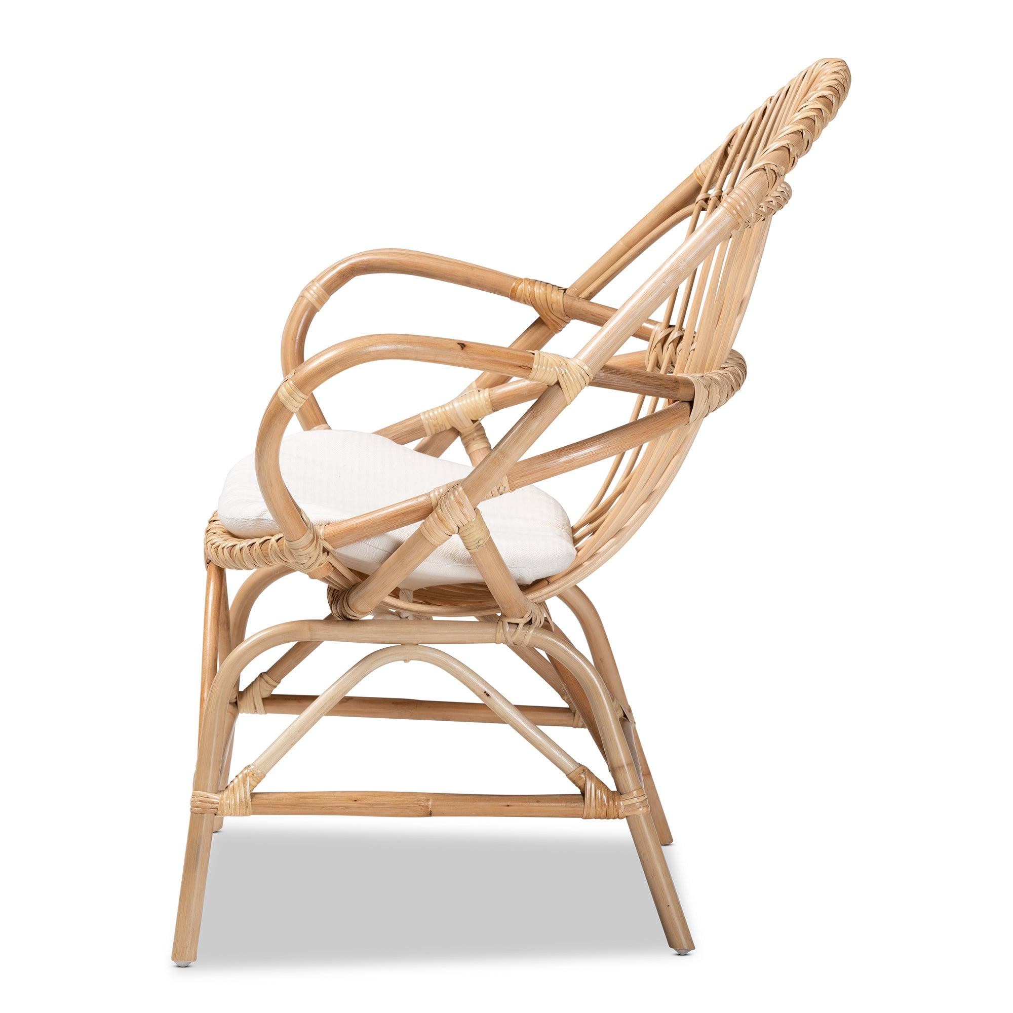 Bali & Pari Jayden Modern Bohemian Fabric Upholstered and Finished Rattan Accent Chair
