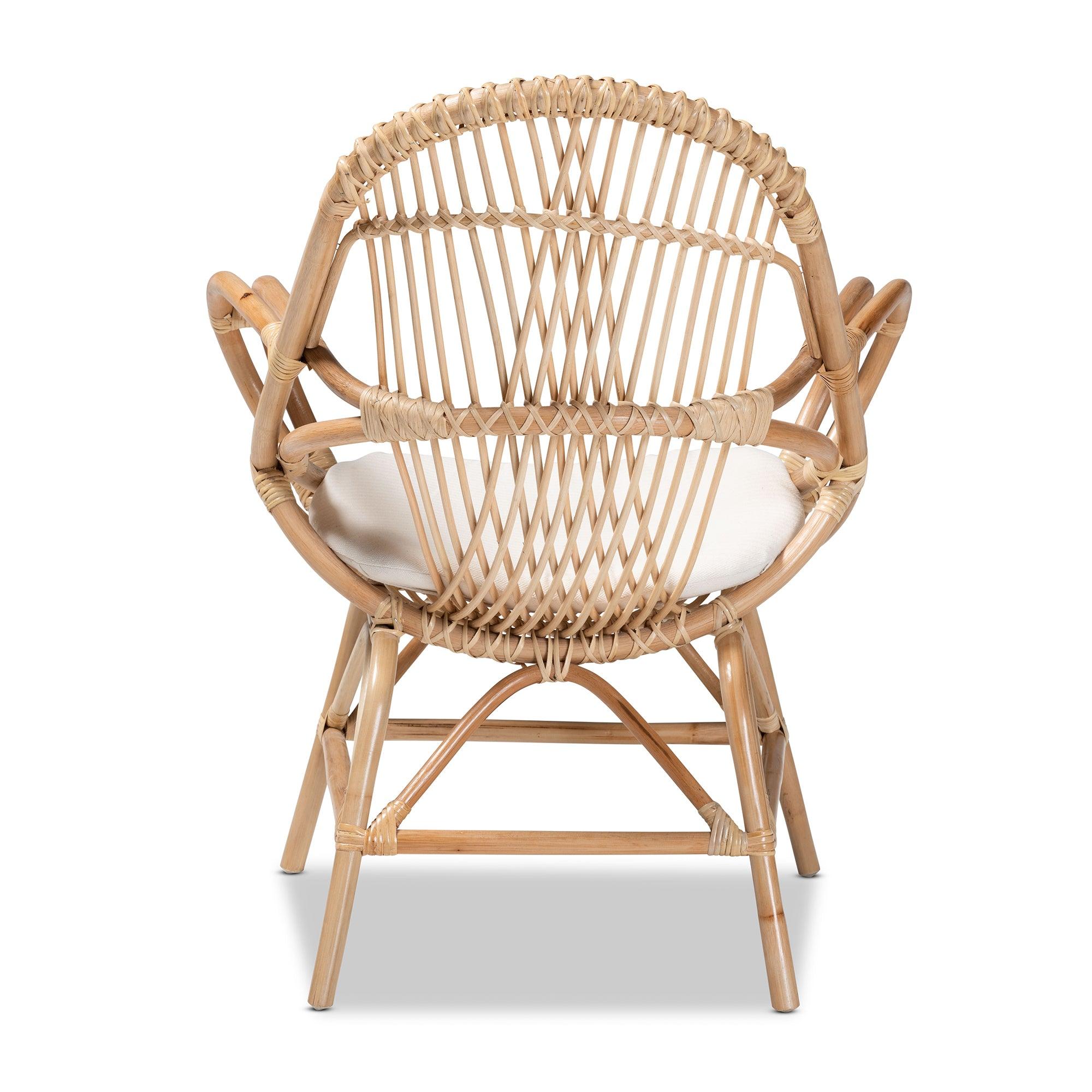 Bali & Pari Jayden Modern Bohemian Fabric Upholstered and Finished Rattan Accent Chair