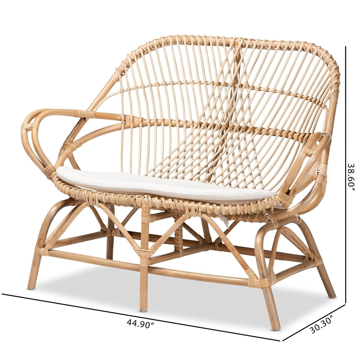 Bali & Pari Jayden Modern Bohemian Fabric Upholstered and Finished Rattan Loveseat