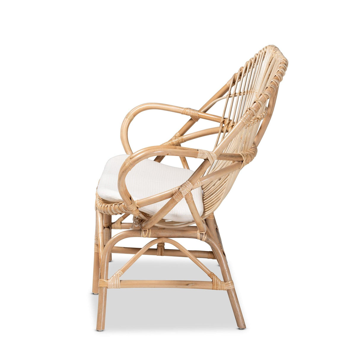 Bali & Pari Jayden Modern Bohemian Fabric Upholstered and Finished Rattan Loveseat
