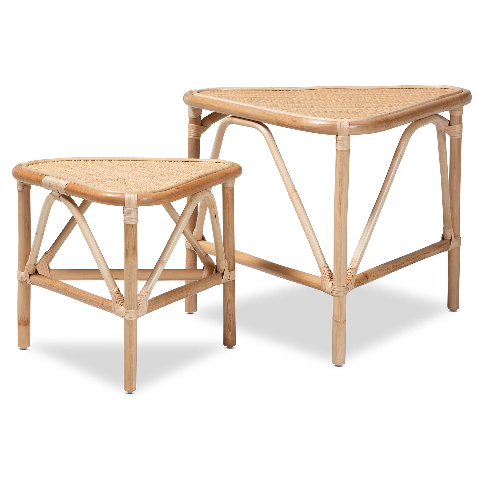 Bali & Pari Jayden Modern Bohemian Finished Rattan 2-Piece End Table Set