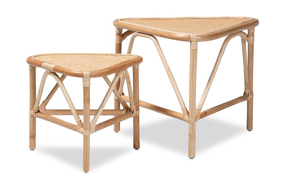 Bali & Pari Jayden Modern Bohemian Finished Rattan 2-Piece End Table Set