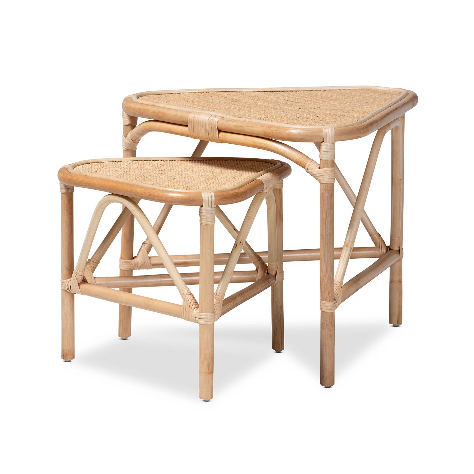 Bali & Pari Jayden Modern Bohemian Finished Rattan 2-Piece End Table Set