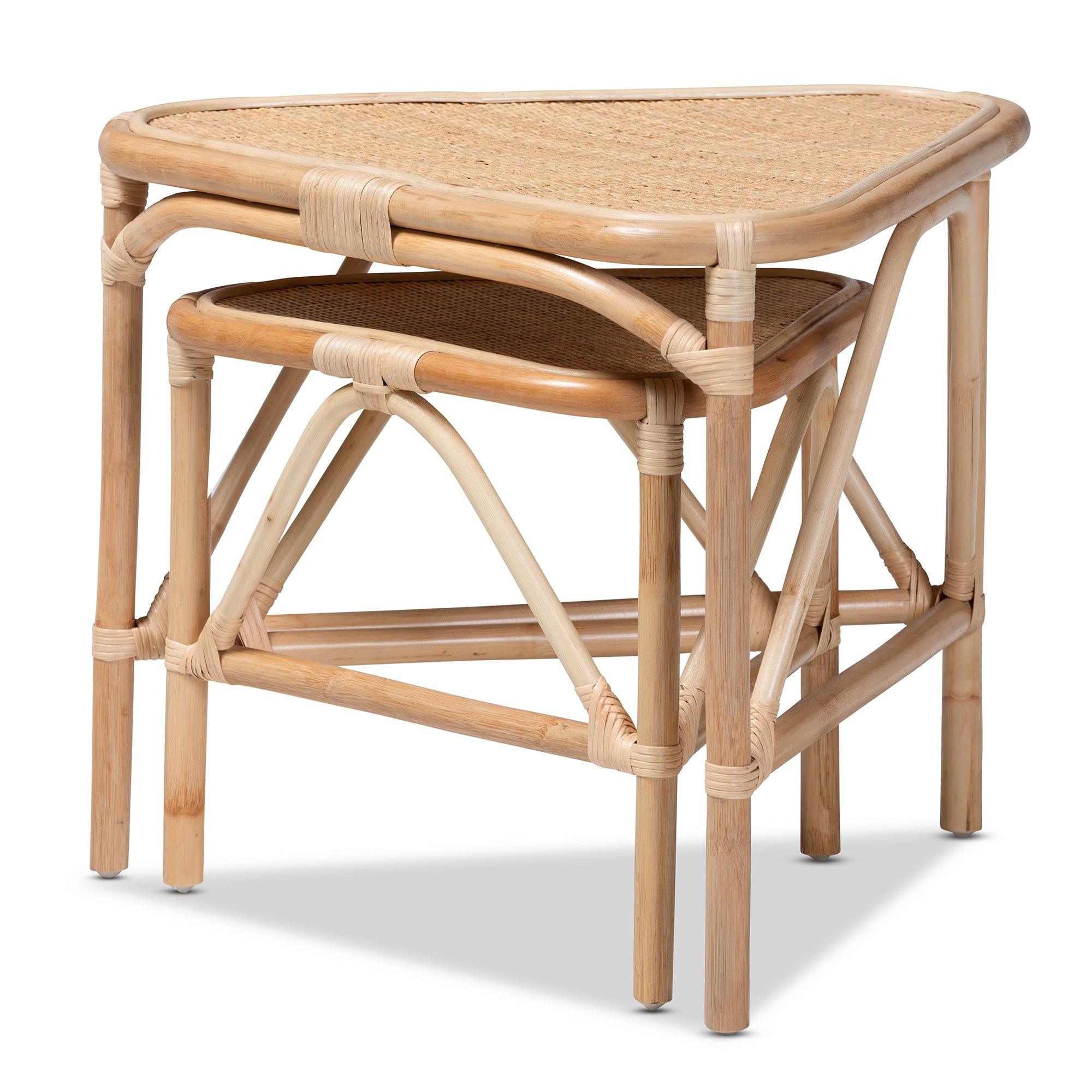 Bali & Pari Jayden Modern Bohemian Finished Rattan 2-Piece End Table Set