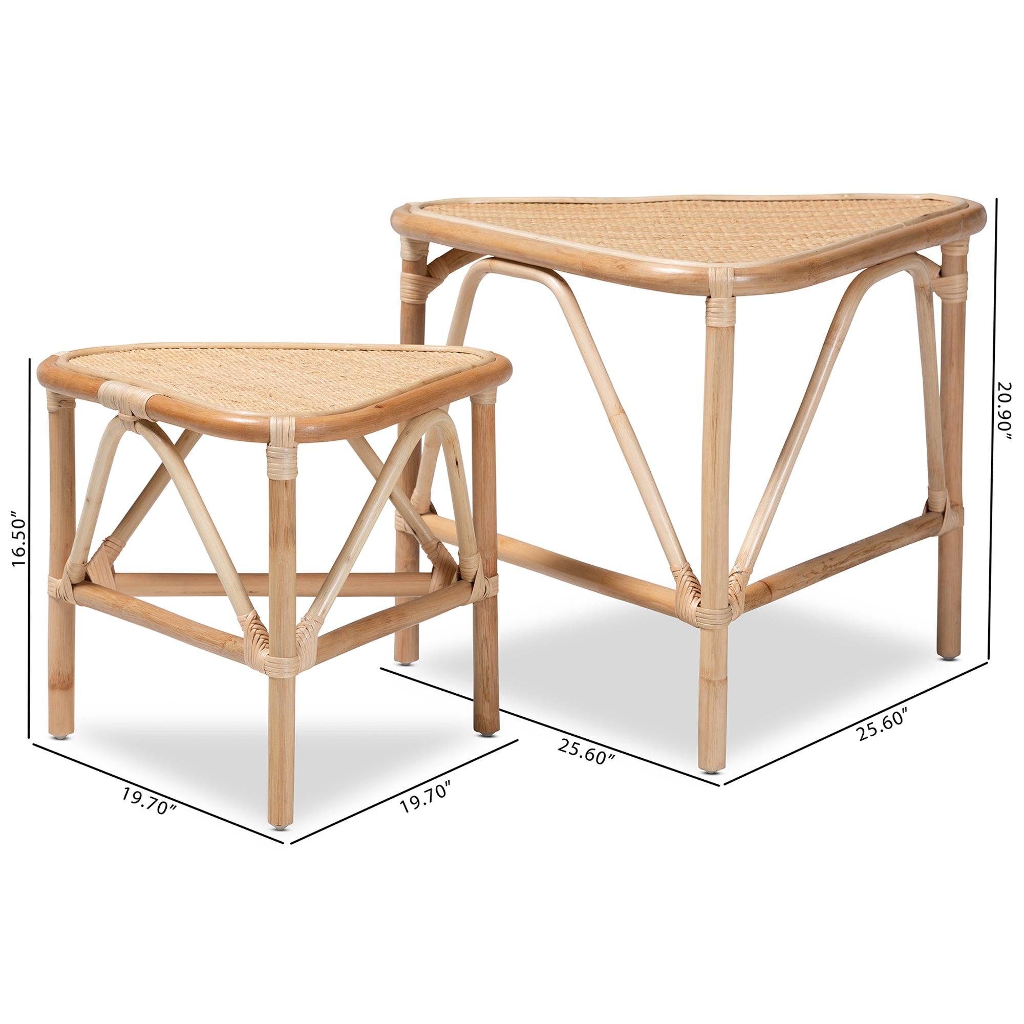 Bali & Pari Jayden Modern Bohemian Finished Rattan 2-Piece End Table Set