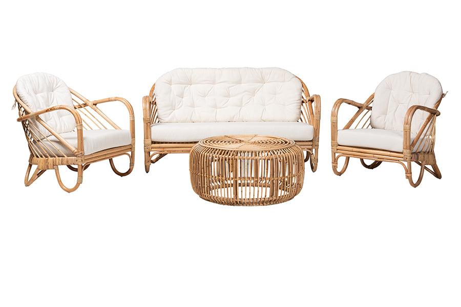 Aliane Modern Bohemian Antique Rattan 4-Piece Living Room Set