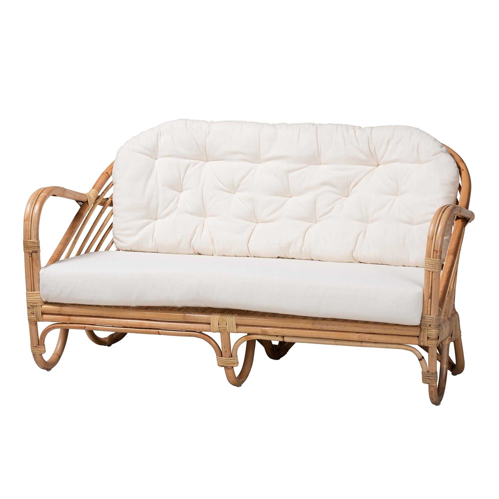 Aliane Modern Bohemian Antique Rattan 4-Piece Living Room Set