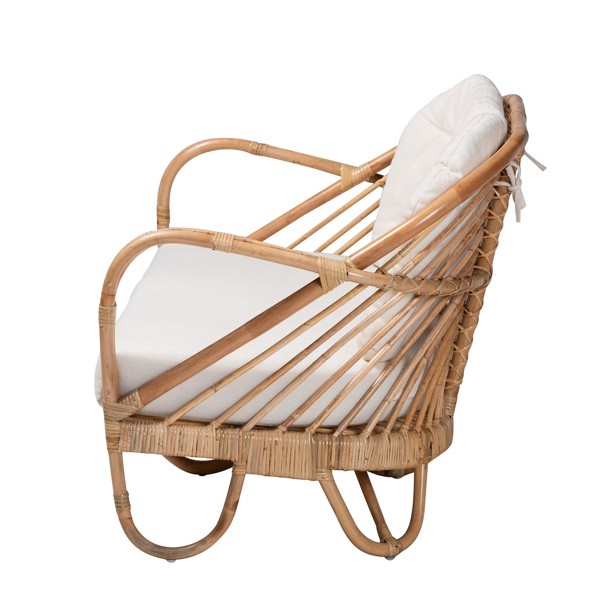 Bali & Pari Aliane Modern Bohemian Antique Rattan Loveseat
