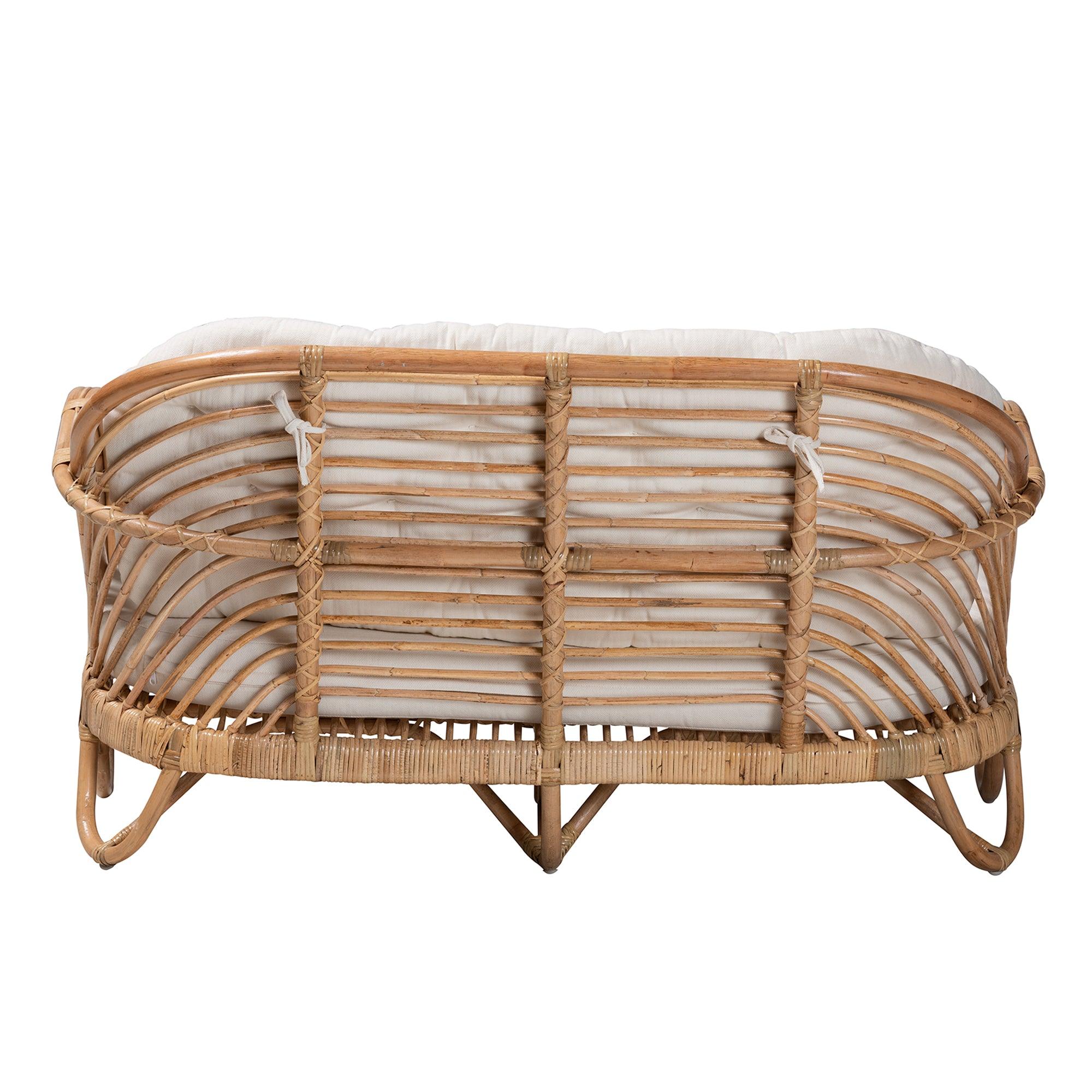 Bali & Pari Aliane Modern Bohemian Antique Rattan Loveseat