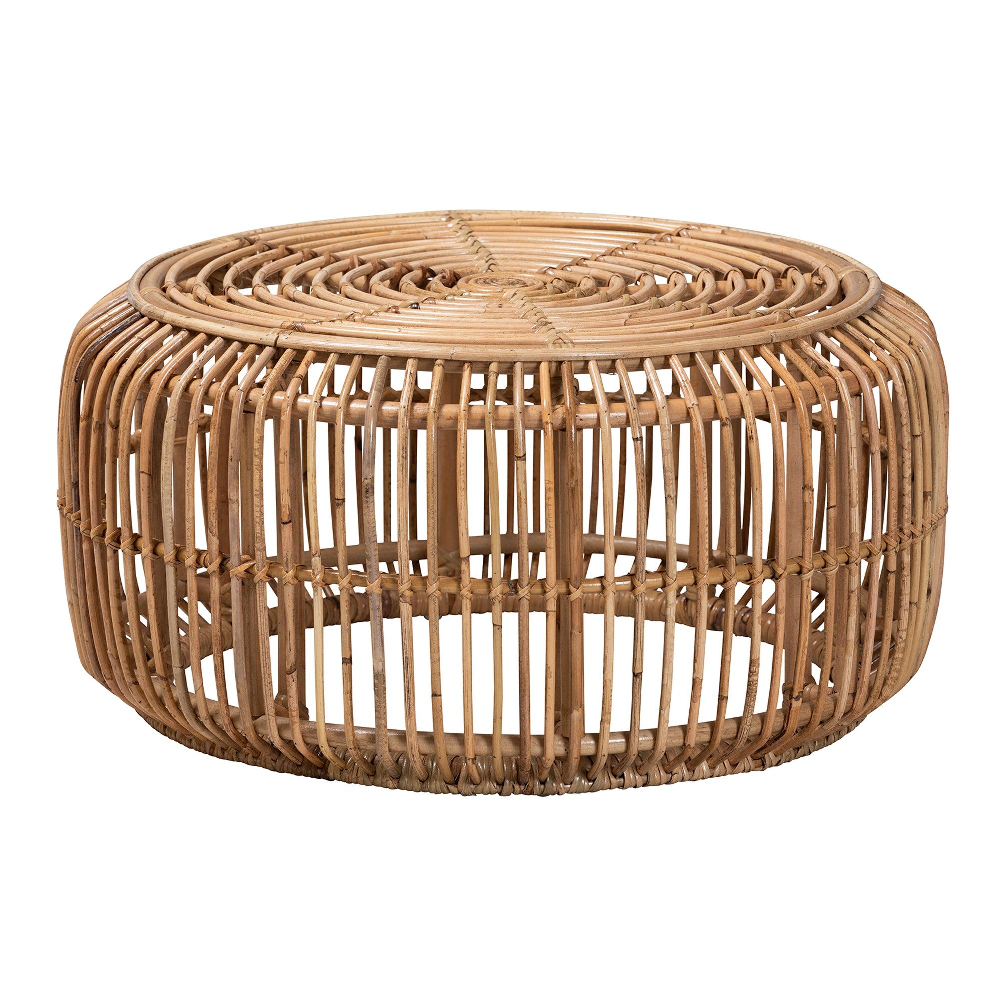 Bali & Pari Aliane Modern Bohemian Antique Rattan Coffee Table