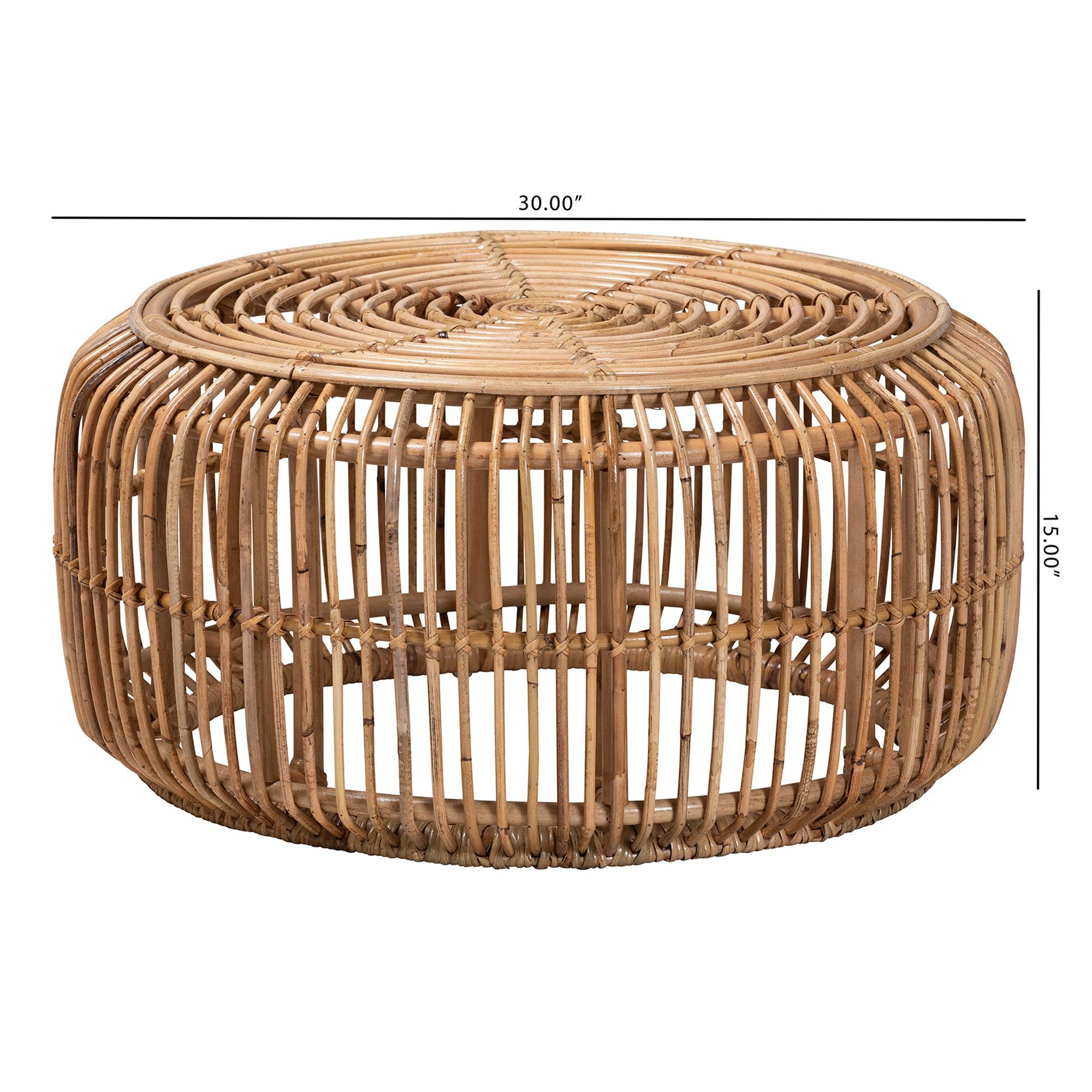 Bali & Pari Aliane Modern Bohemian Antique Rattan Coffee Table