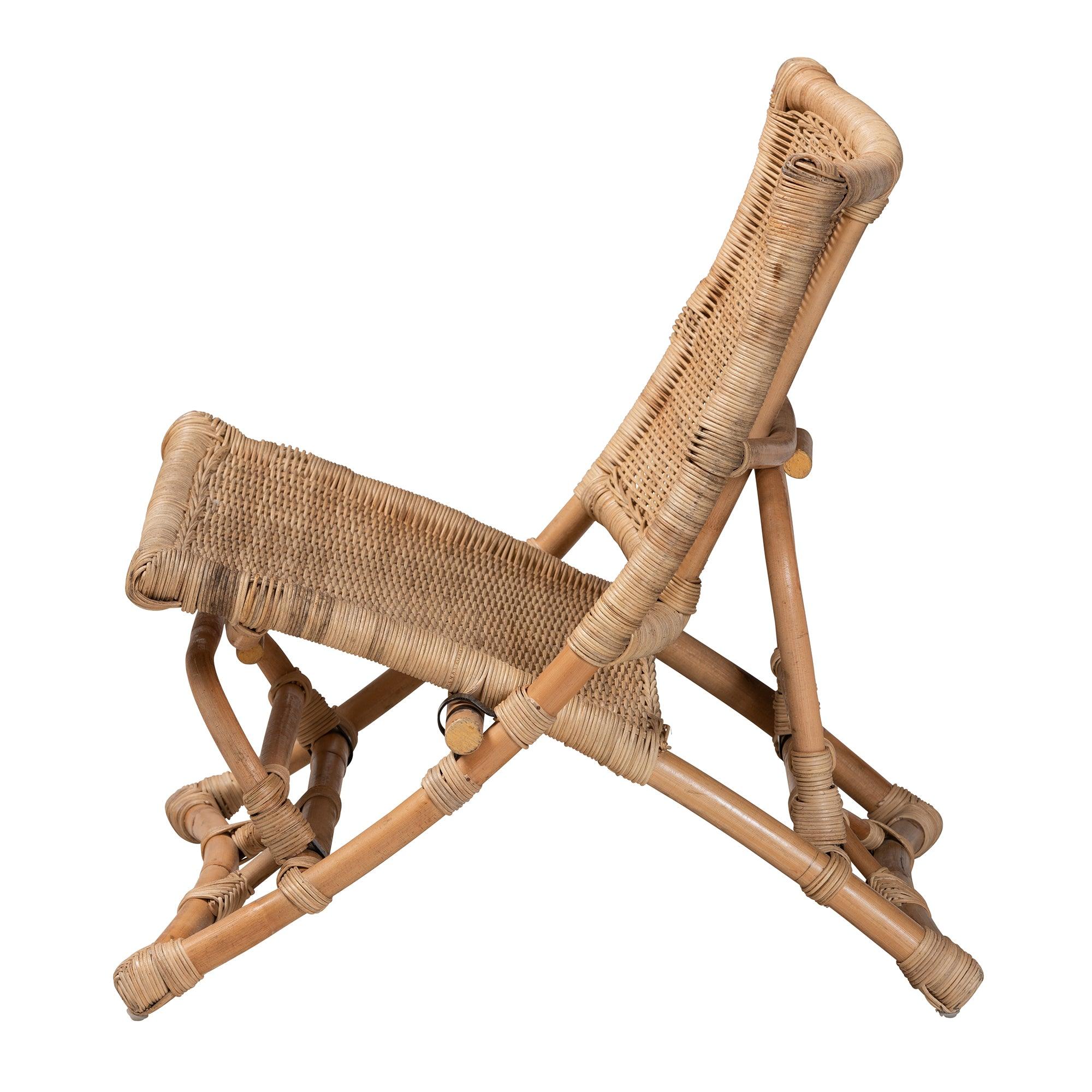 Bali & Pari Herrara Modern Bohemian Antique Rattan Foldable Lounge Chair