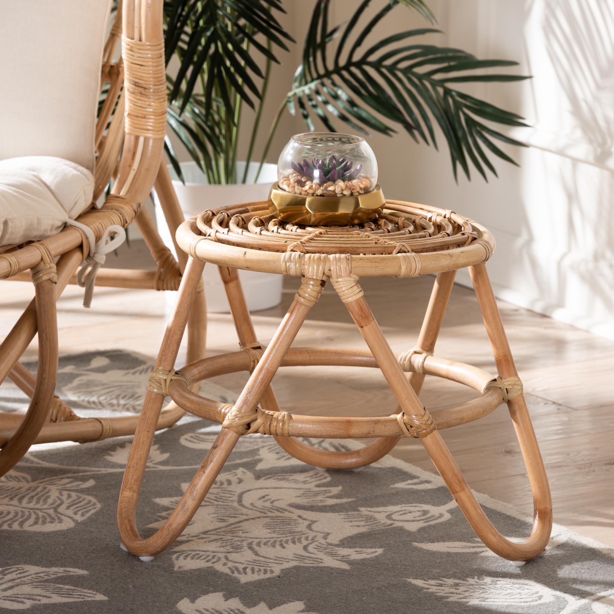 bali & pari Jacinda Modern Bohemian Rattan End Table