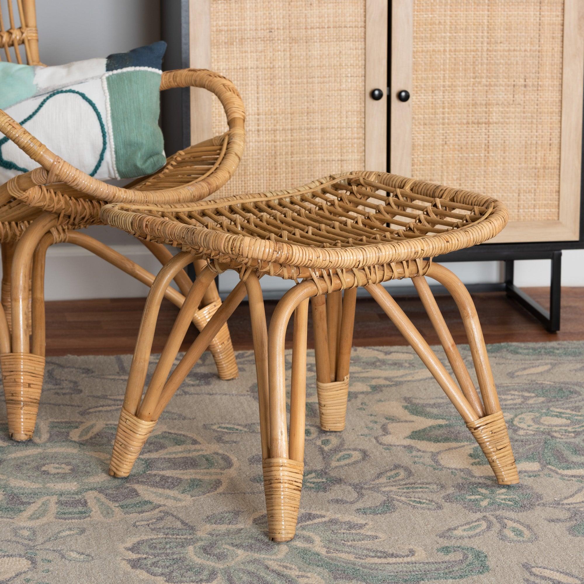 bali & pari Earvin Modern Bohemian Rattan Footstool