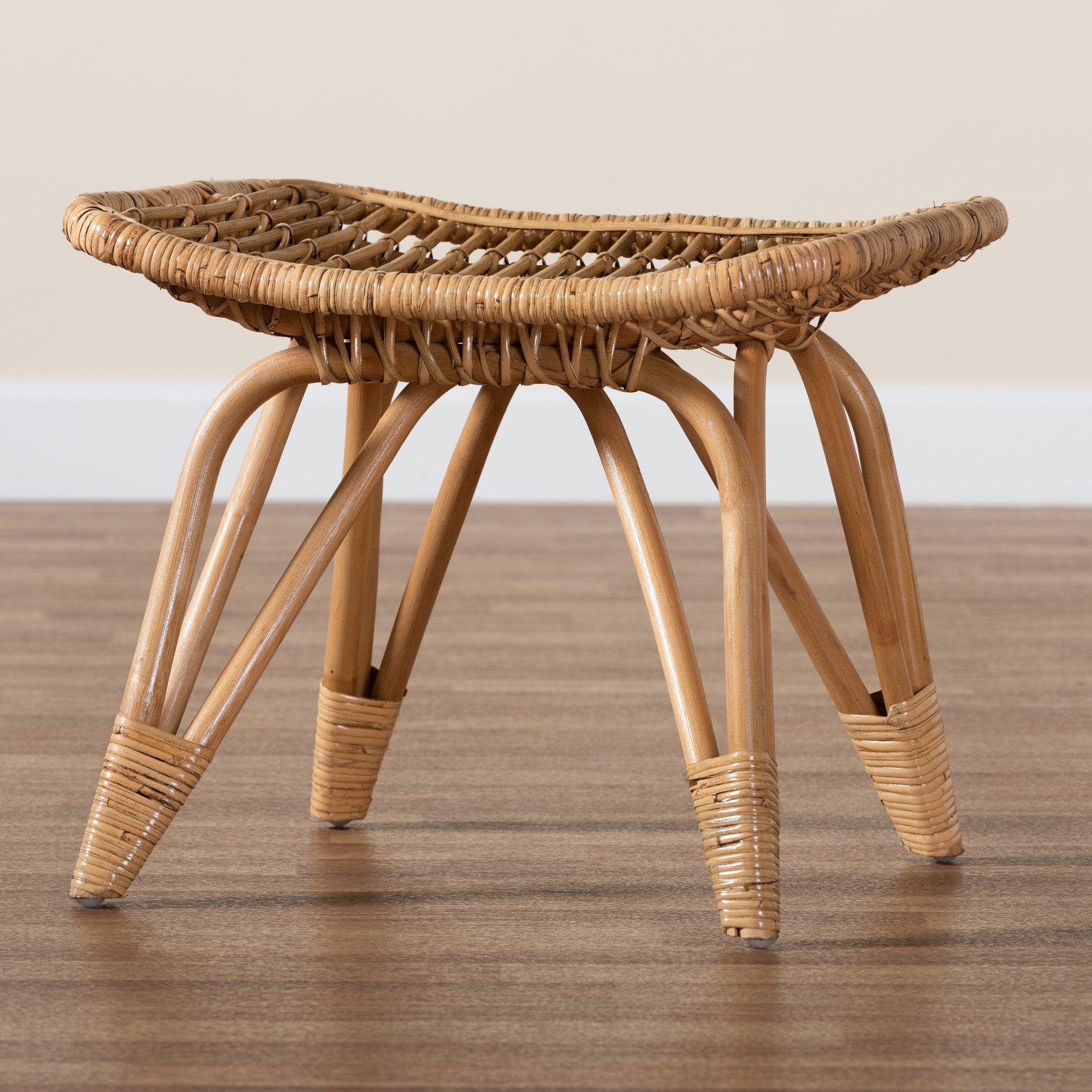 bali & pari Earvin Modern Bohemian Rattan Footstool