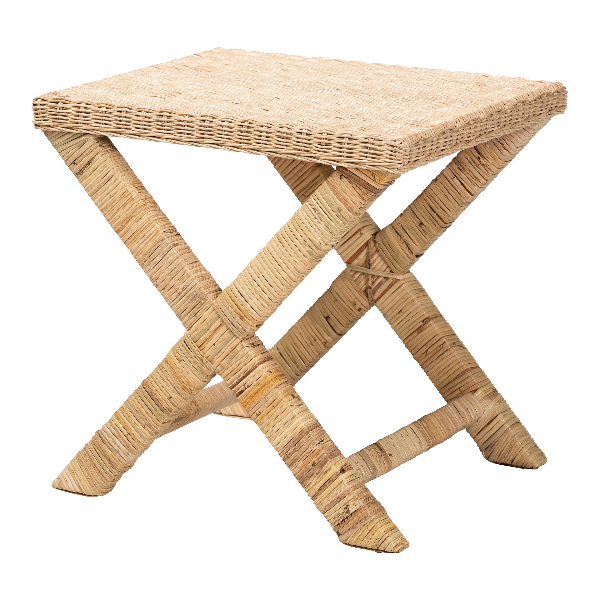 Bali & Pari Farica Modern Bohemian Rattan And Mahogany Accent Bench