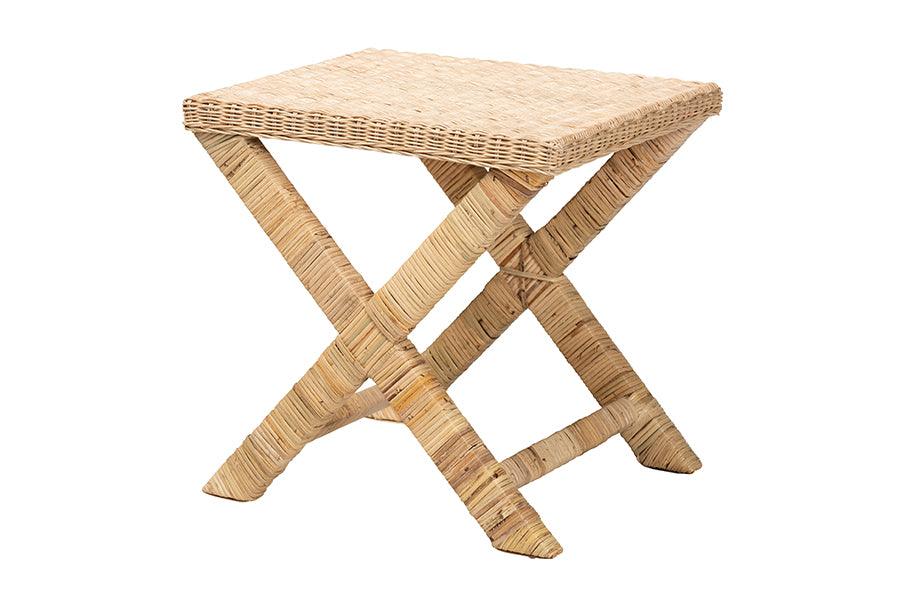 Bali & Pari Farica Modern Bohemian Rattan And Mahogany Accent Bench
