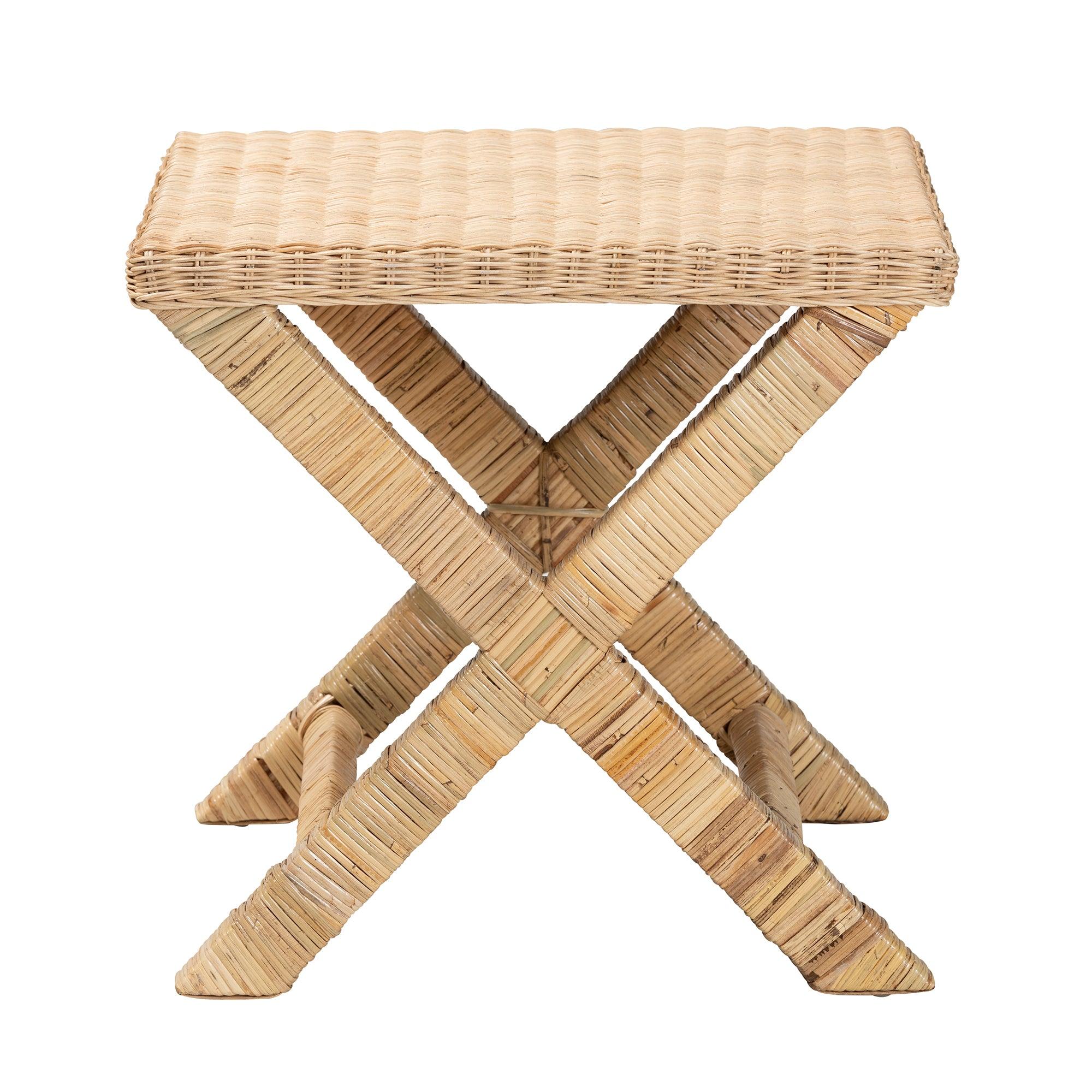Bali & Pari Farica Modern Bohemian Rattan And Mahogany Accent Bench