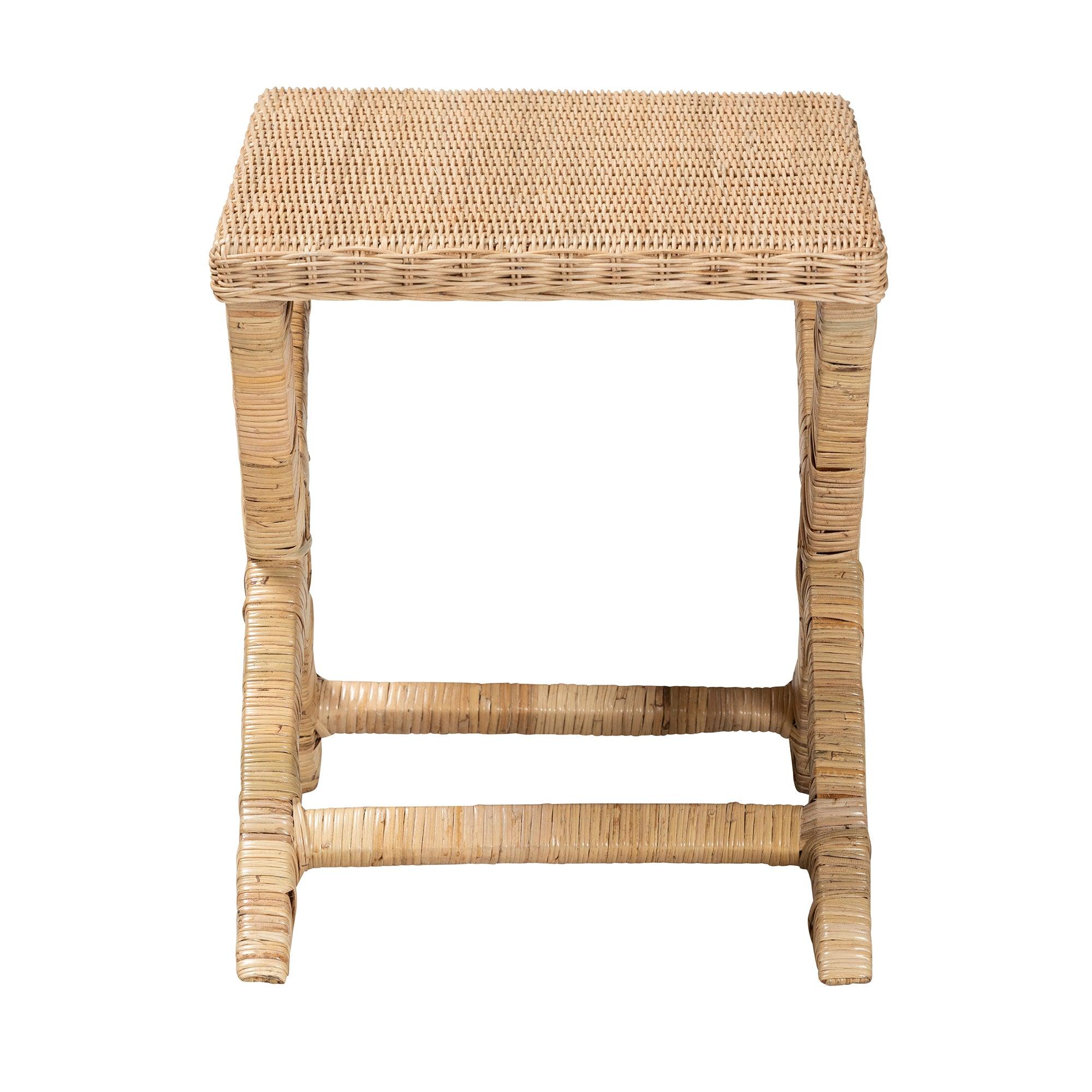 Bali & Pari Farica Modern Bohemian Rattan And Mahogany Accent Bench
