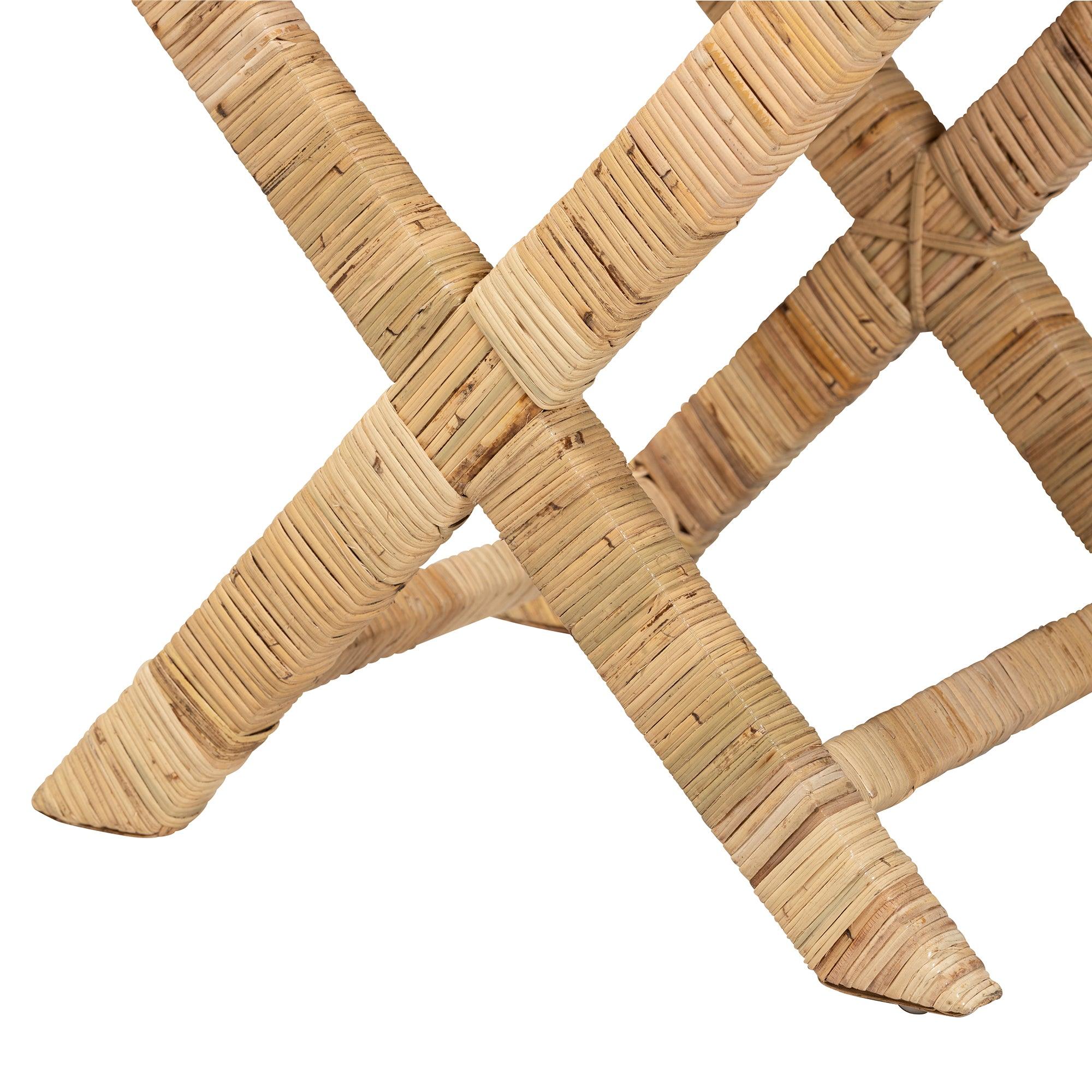 Bali & Pari Farica Modern Bohemian Rattan And Mahogany Accent Bench