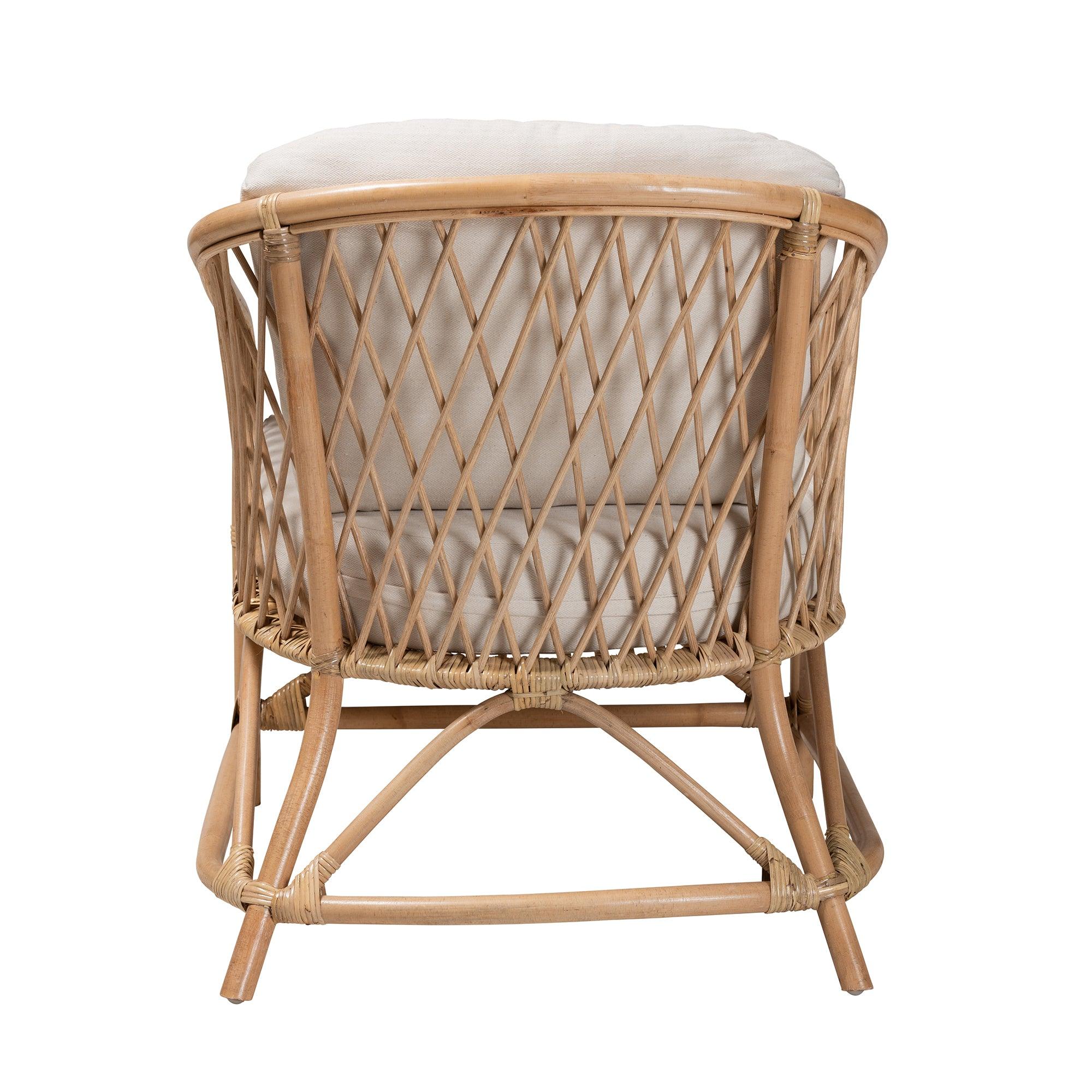 Bali & Pari Patsy Modern Bohemian Fabric and Rattan Armchair