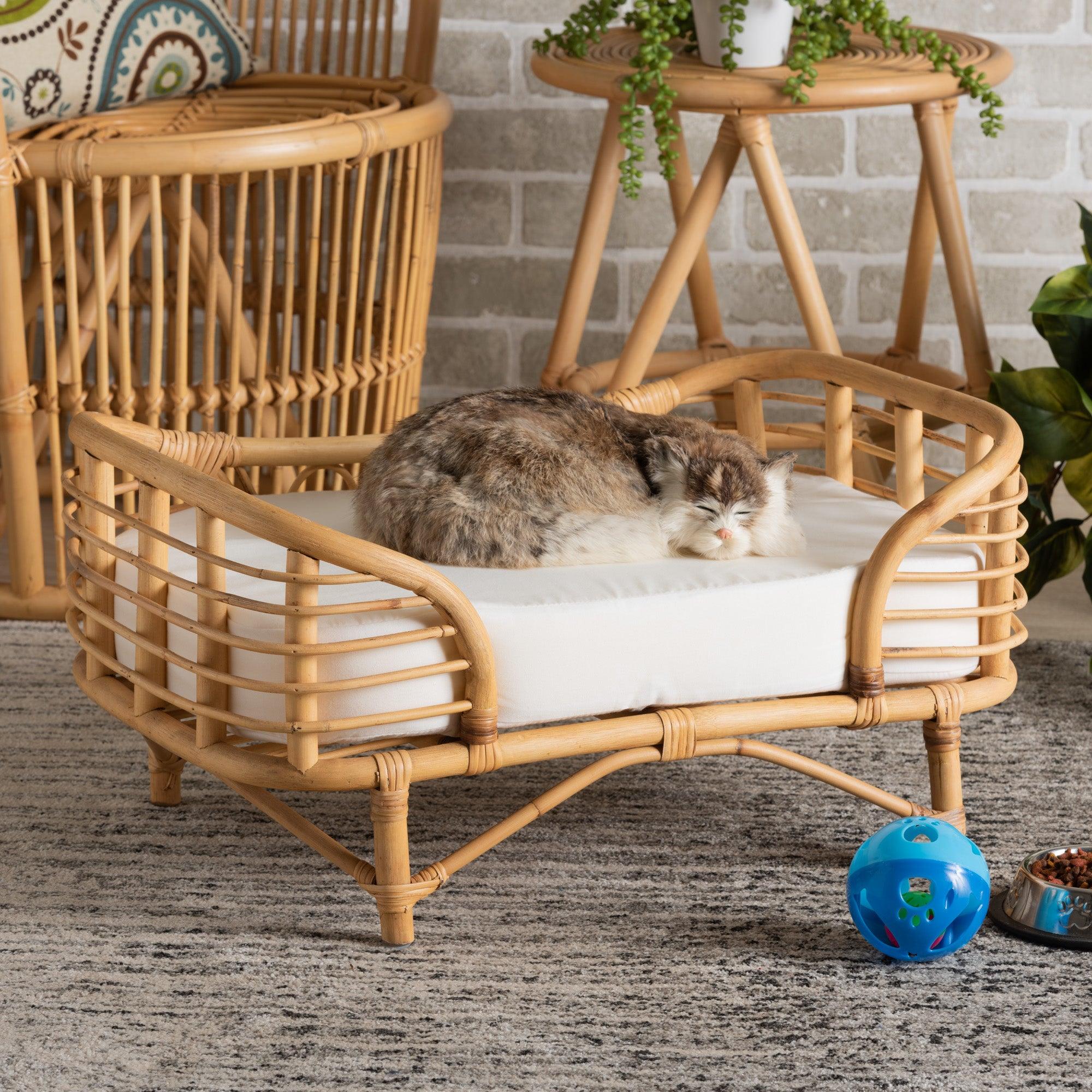 bali & pari Malino Modern Bohemian Rattan Pet Bed with Cushion