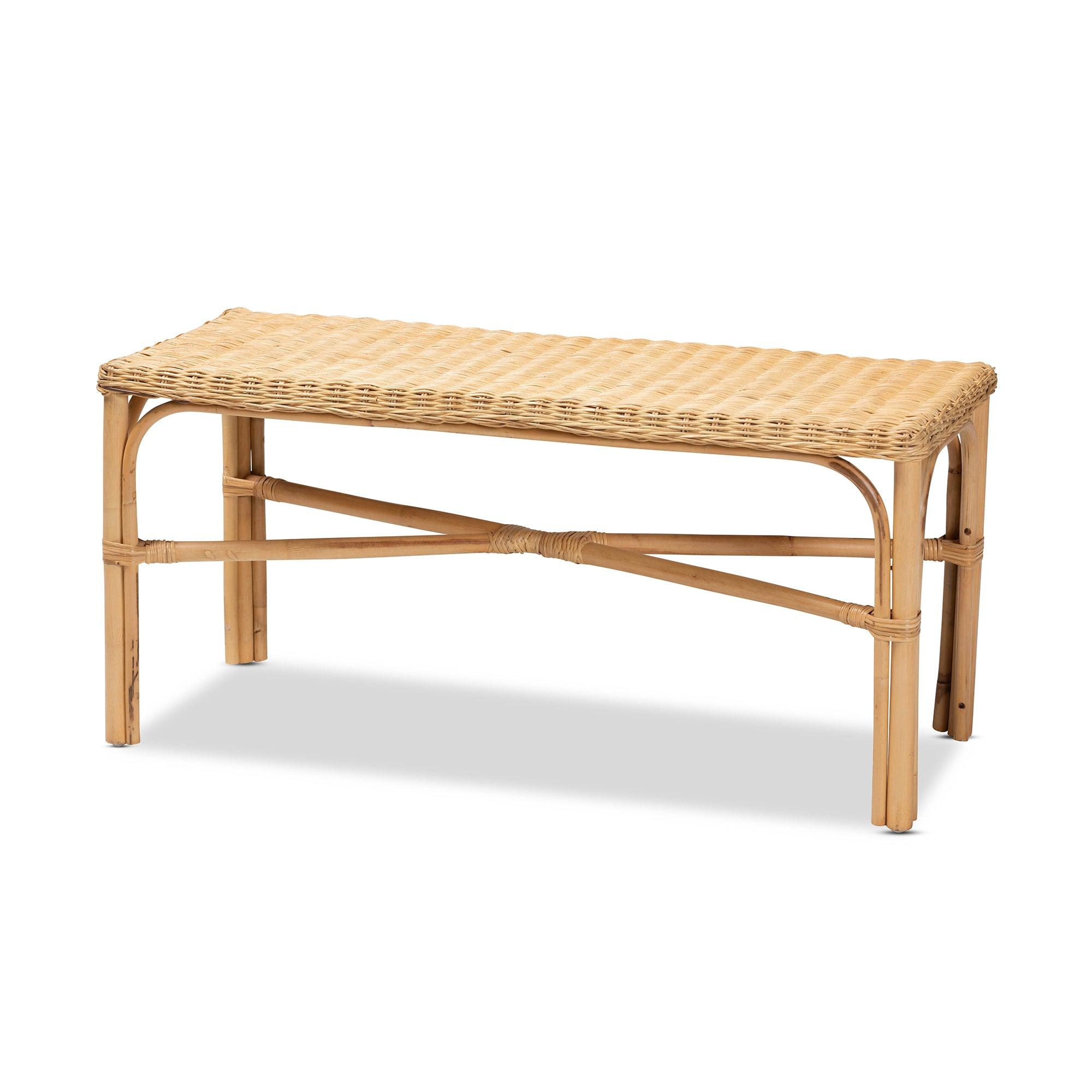 Bali & Pari Cacaban Modern Bohemian Rattan Accent Bench