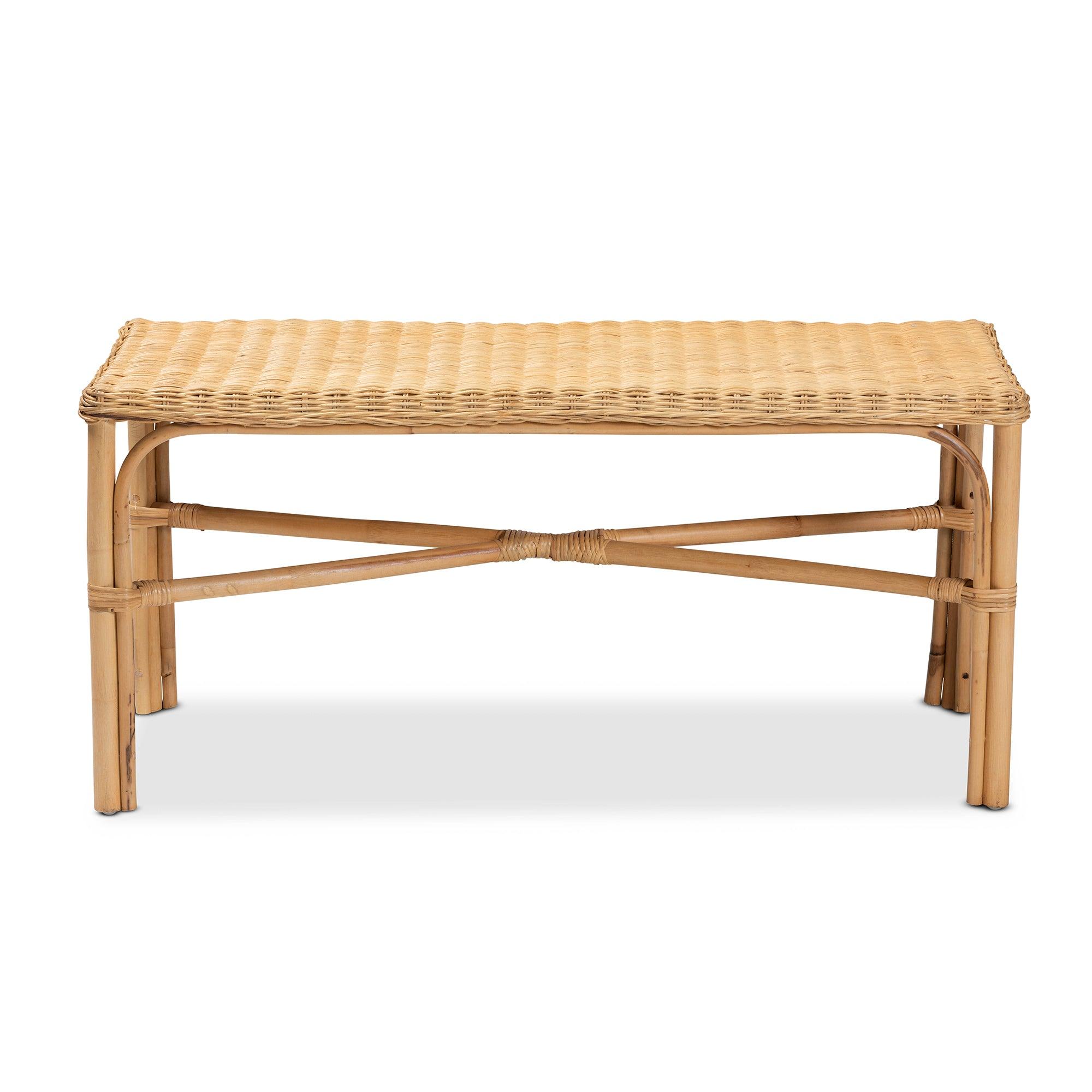 Bali & Pari Cacaban Modern Bohemian Rattan Accent Bench