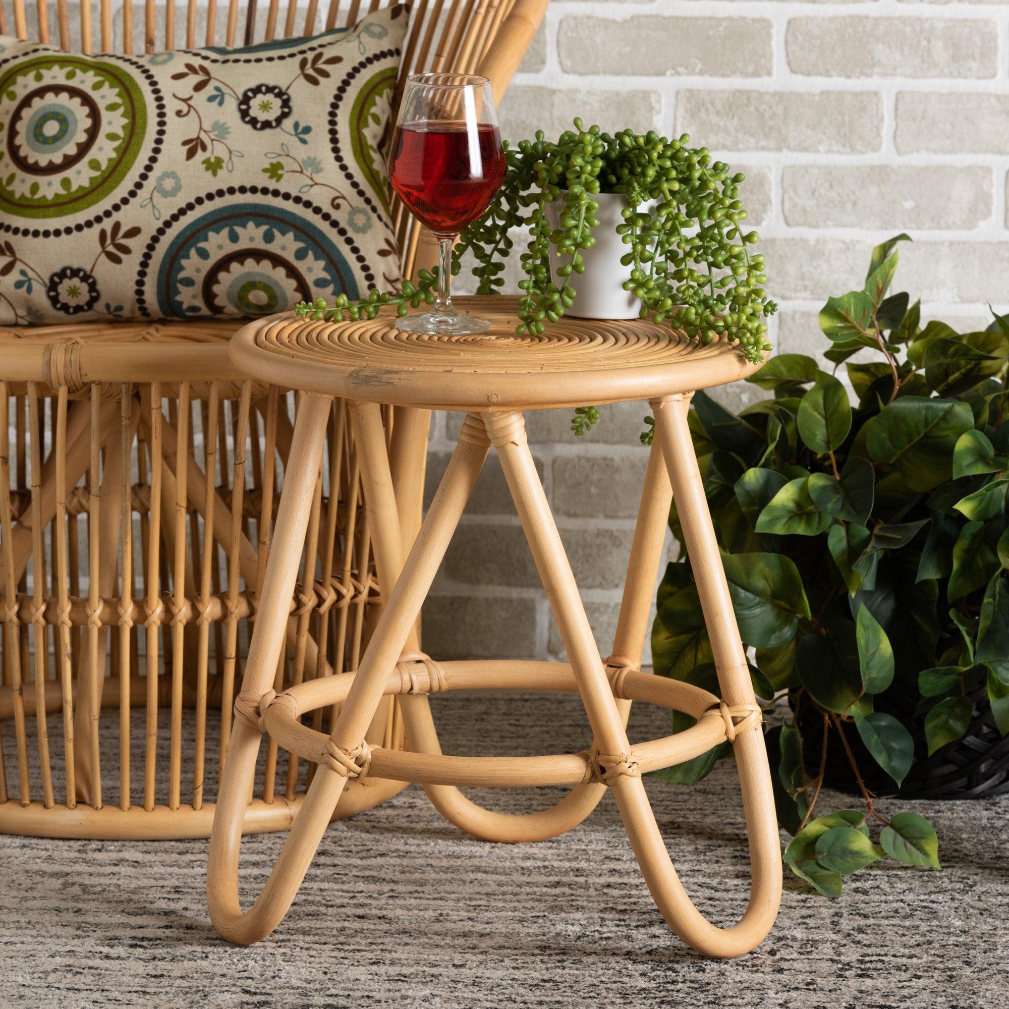 bali & pari Rinjani Modern Bohemian Rattan End Table