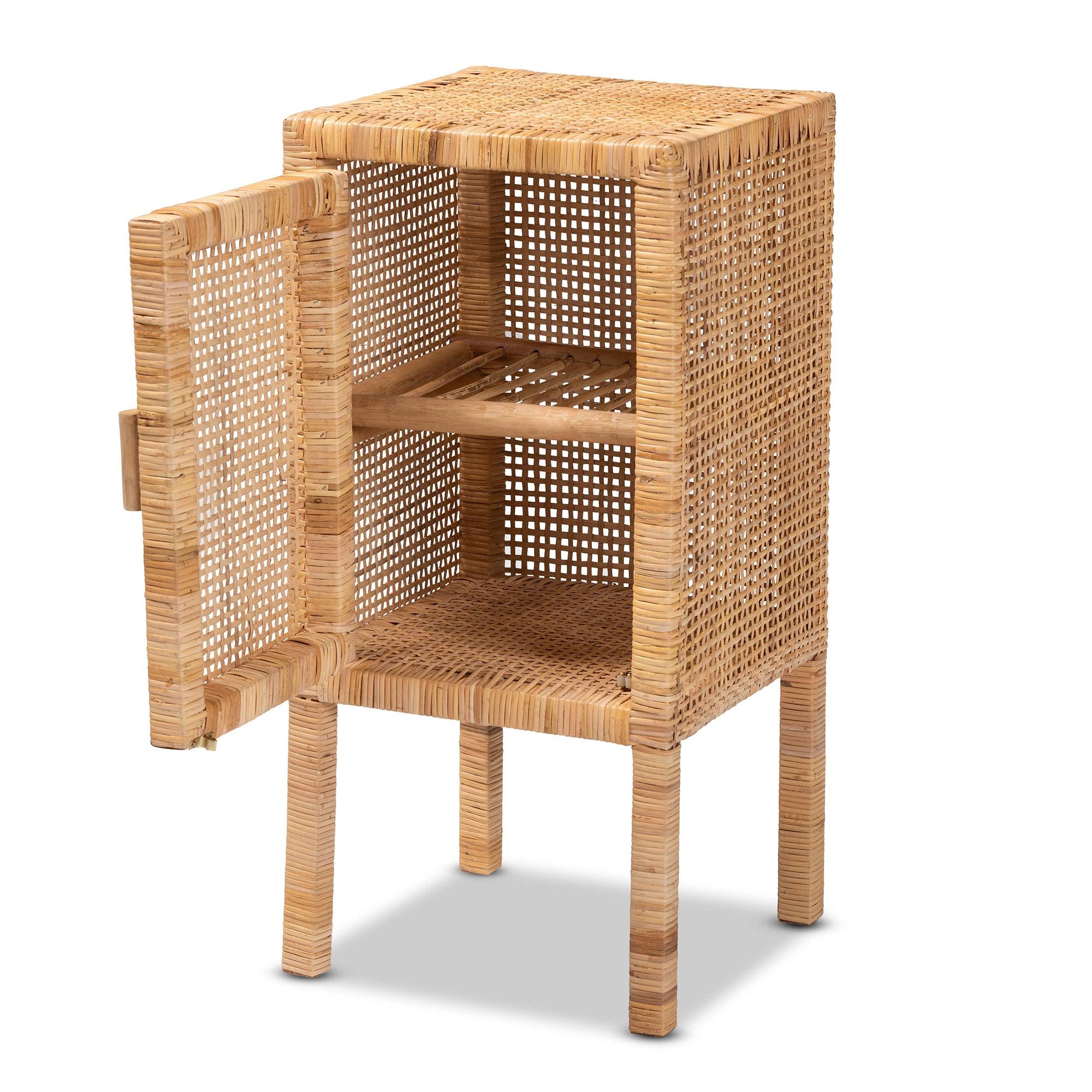 Bali & Pari Vivan Modern Bohemian Rattan 1-Door Nightstand