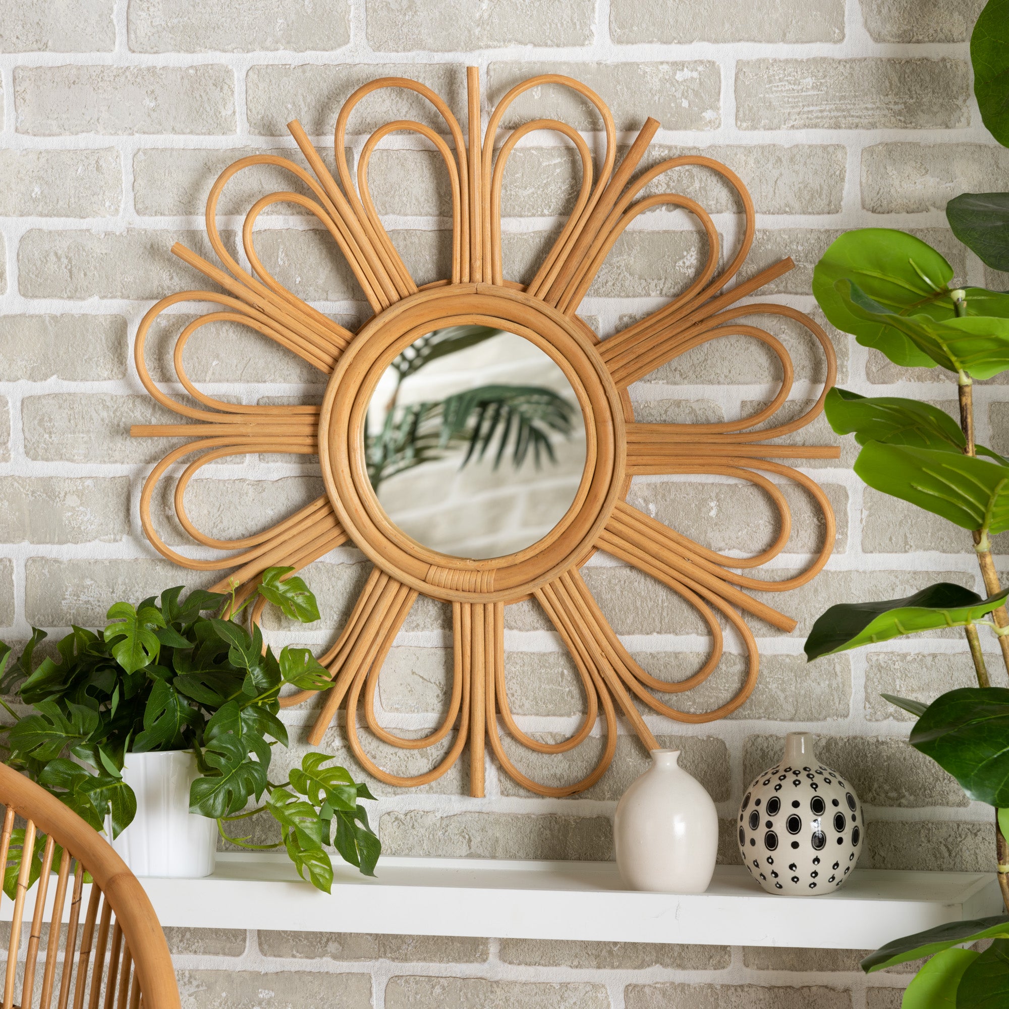bali & pari Sakura Modern Bohemian Rattan Accent Wall Mirror