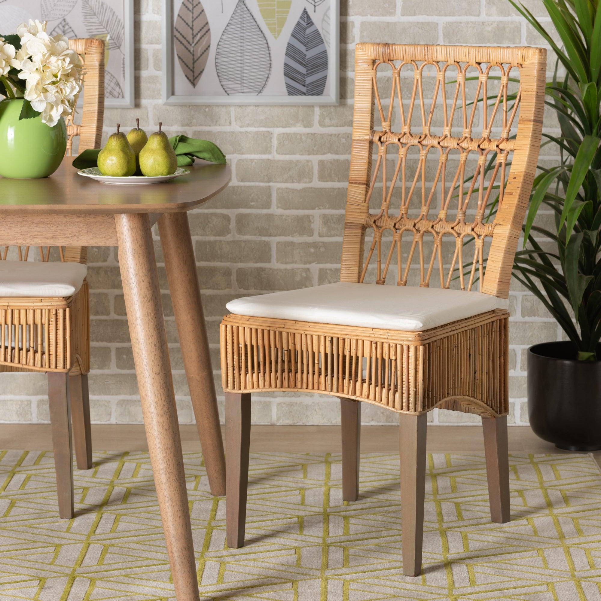 bali & pari Sullivan Modern Bohemian Rattan 2-Piece Dining Chair Set