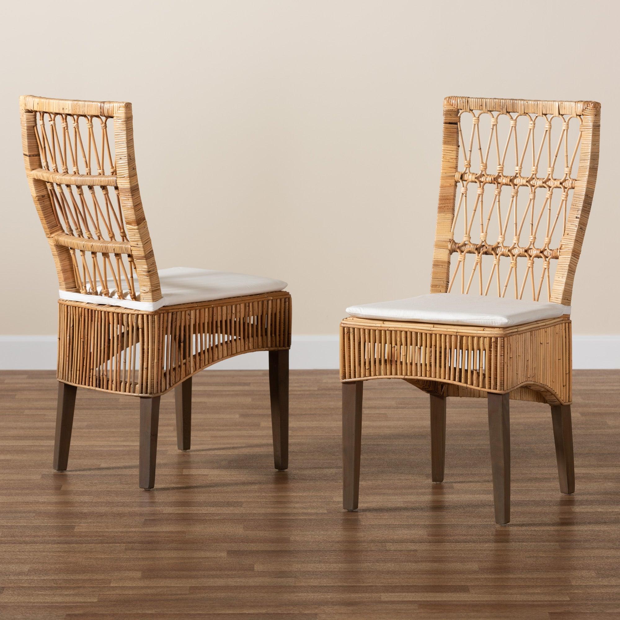 bali & pari Sullivan Modern Bohemian Rattan 2-Piece Dining Chair Set
