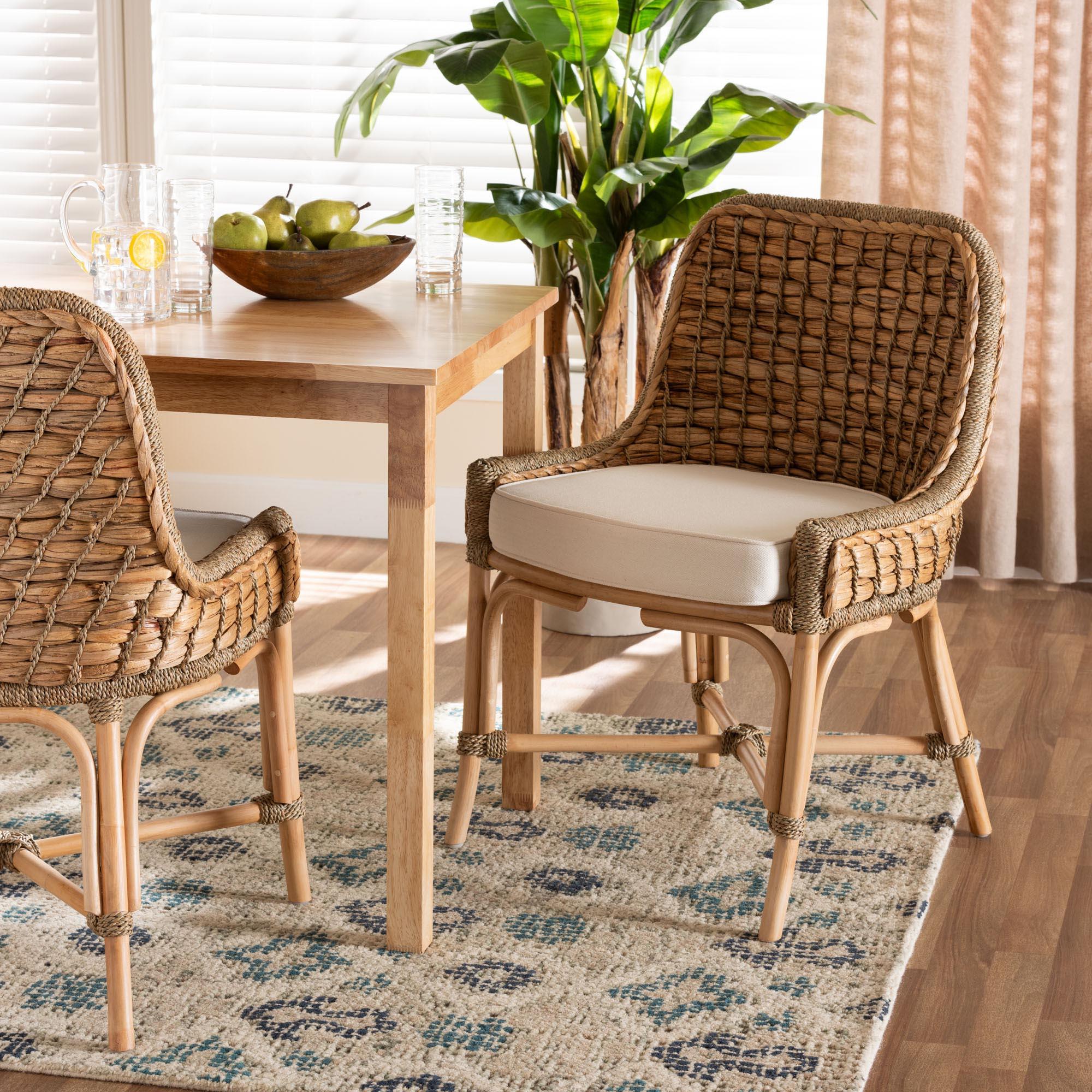 bali & pari Kyle Modern Bohemian Woven Rattan Dining Side Chair With Cushion
