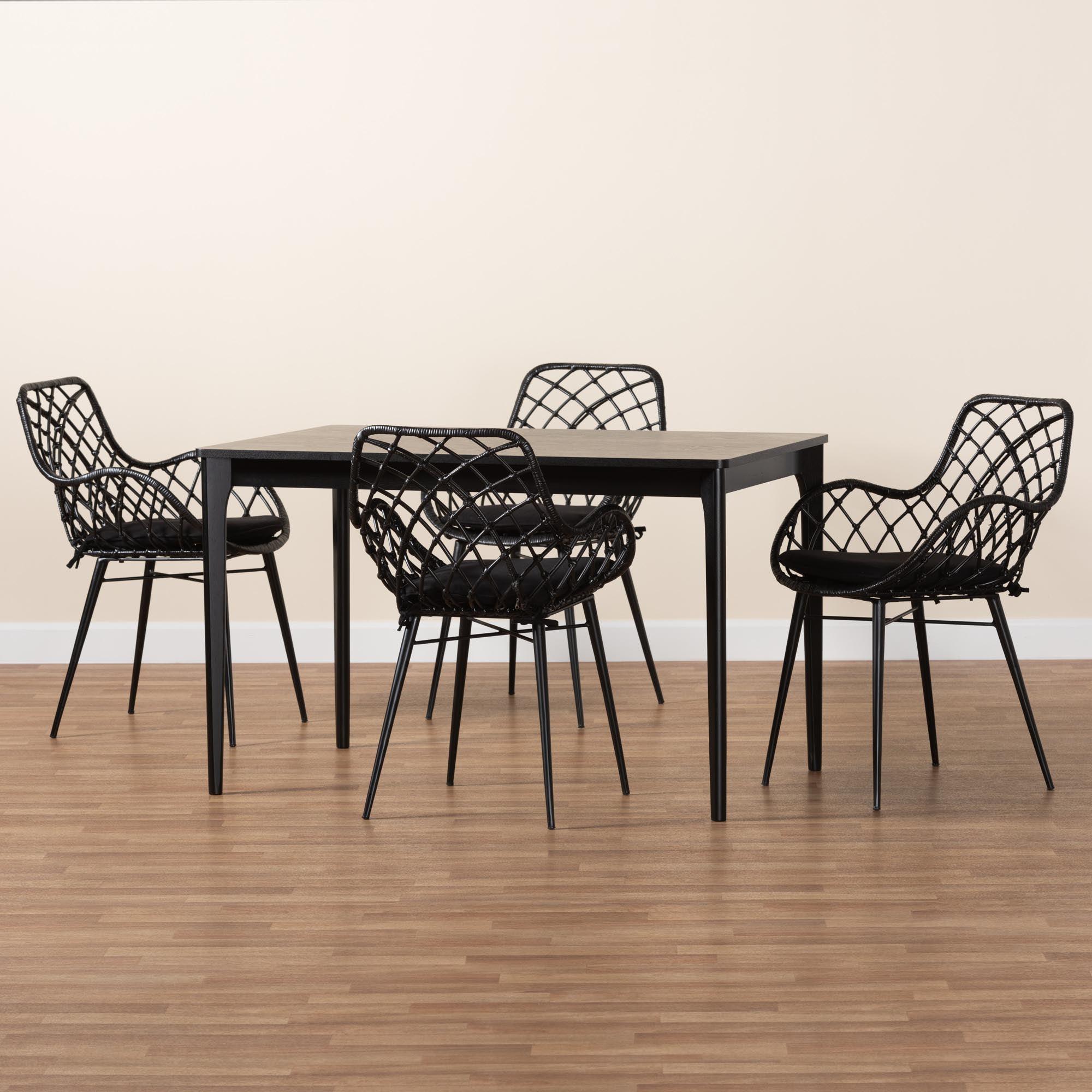 Ballerina Modern Bohemian Finished Wood and Rattan 5-Piece Dining Set