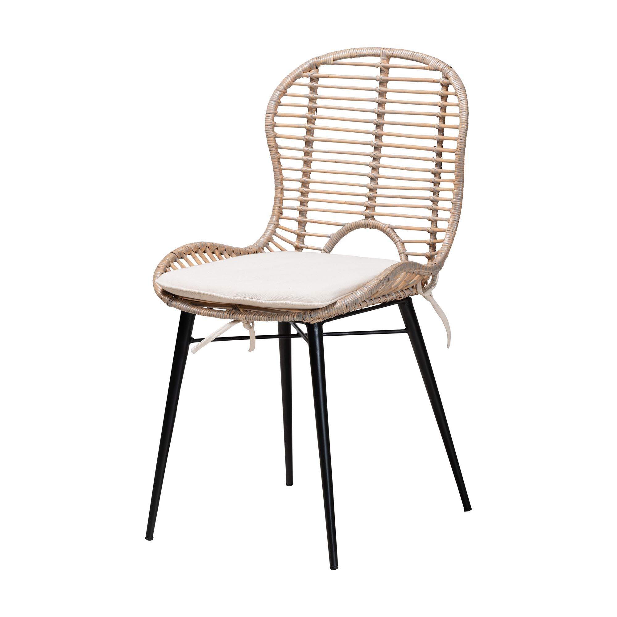 Brenna Modern Bohemian washed Rattan and Finished Wood 5-Piece Dining Set