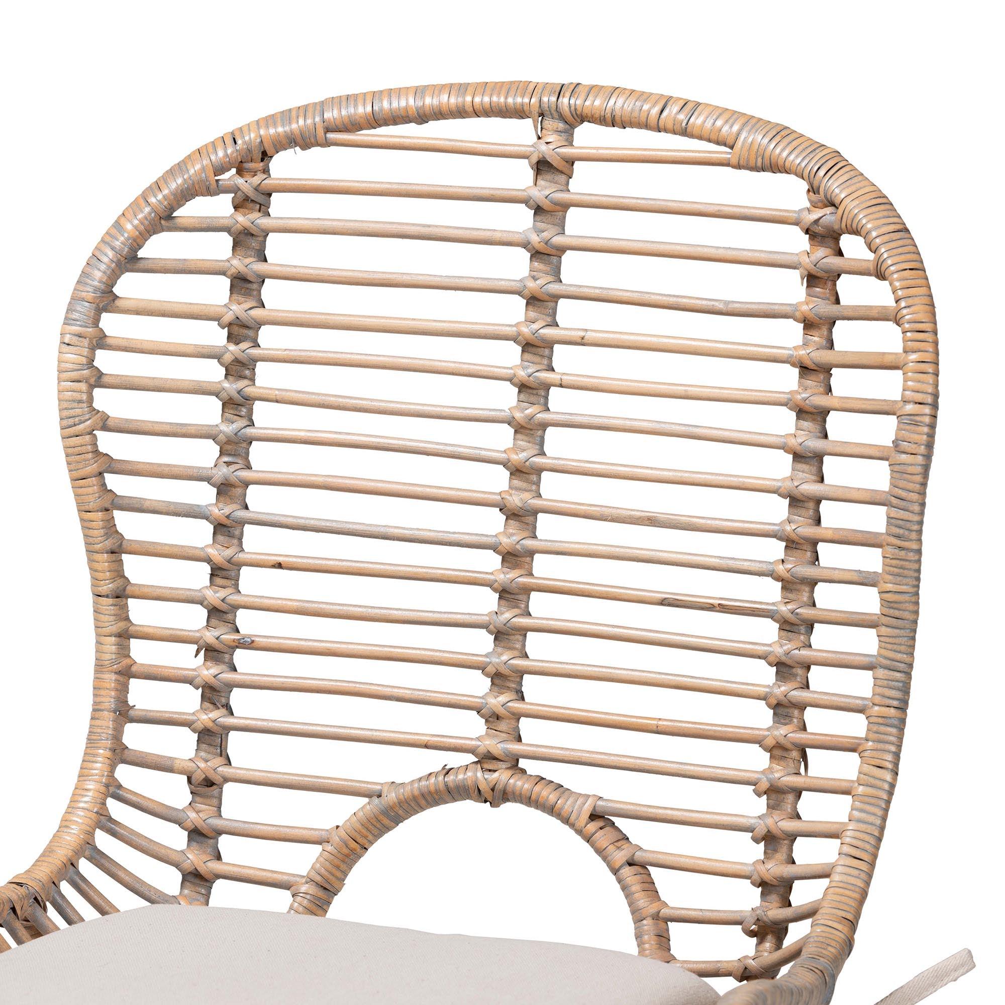Brenna Modern Bohemian washed Rattan and Finished Wood 5-Piece Dining Set