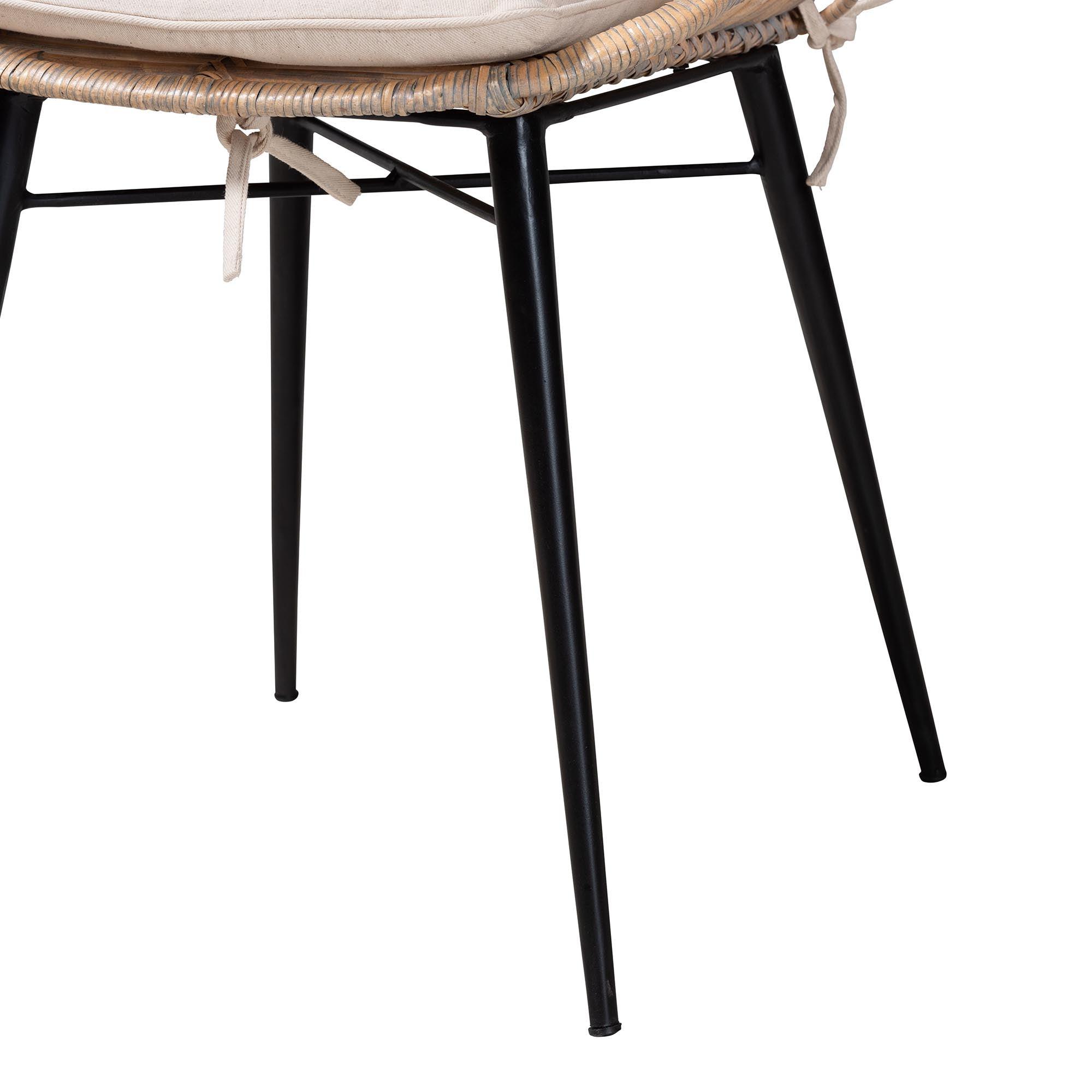 Brenna Modern Bohemian washed Rattan and Finished Wood 5-Piece Dining Set