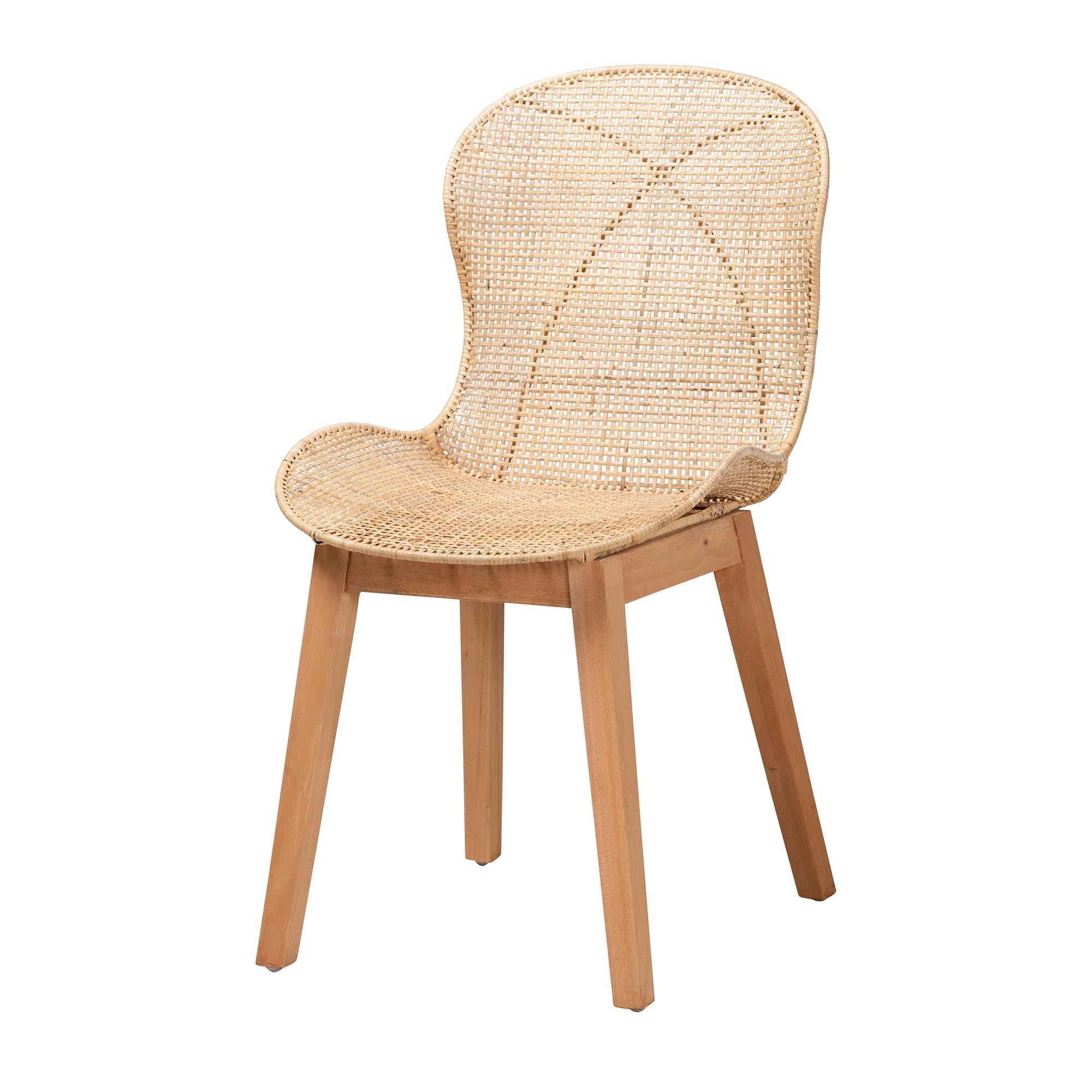 Emmali Modern Bohemian Finished Wood and Rattan 7-Piece Dining Set