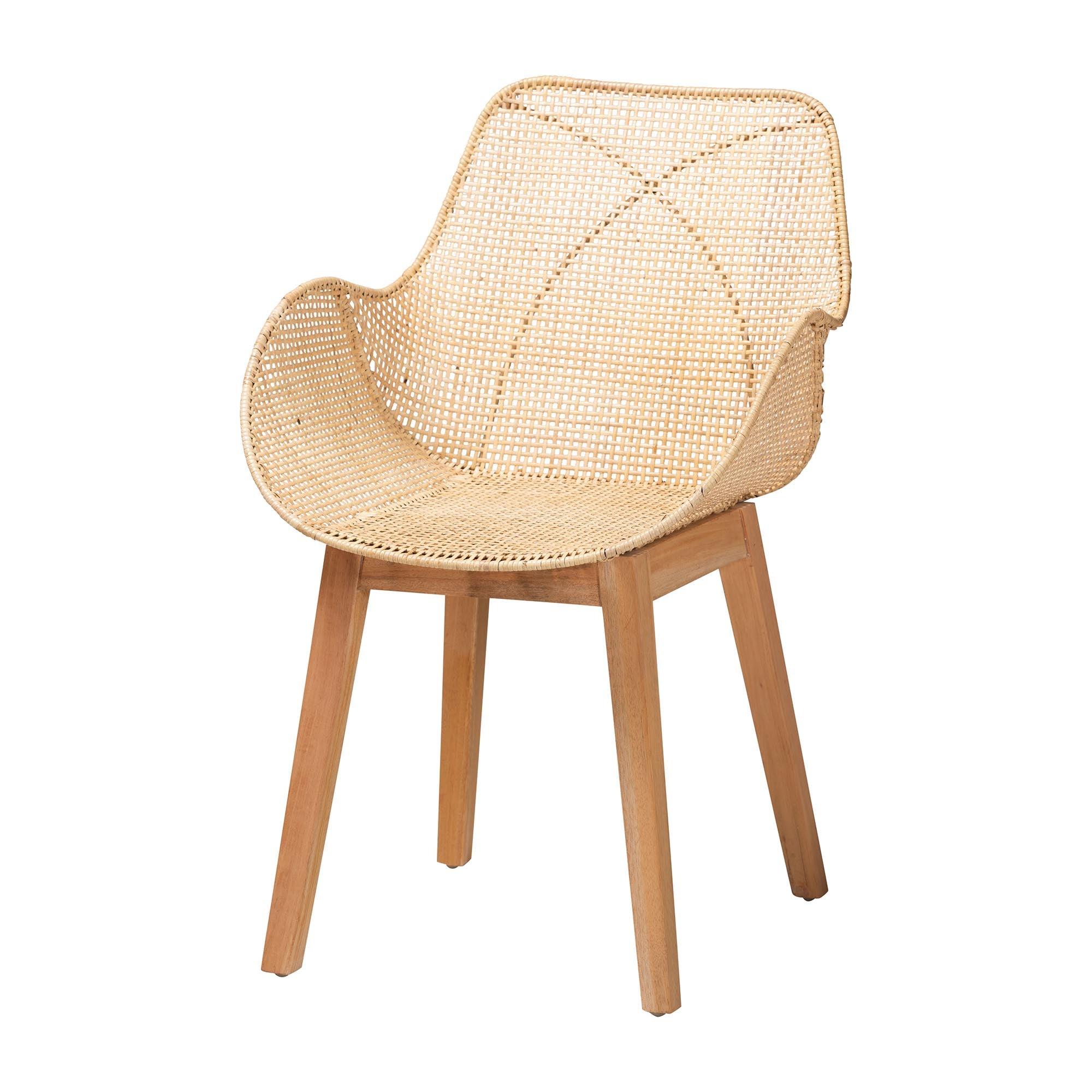 Emmali Modern Bohemian Finished Wood and Rattan 7-Piece Dining Set