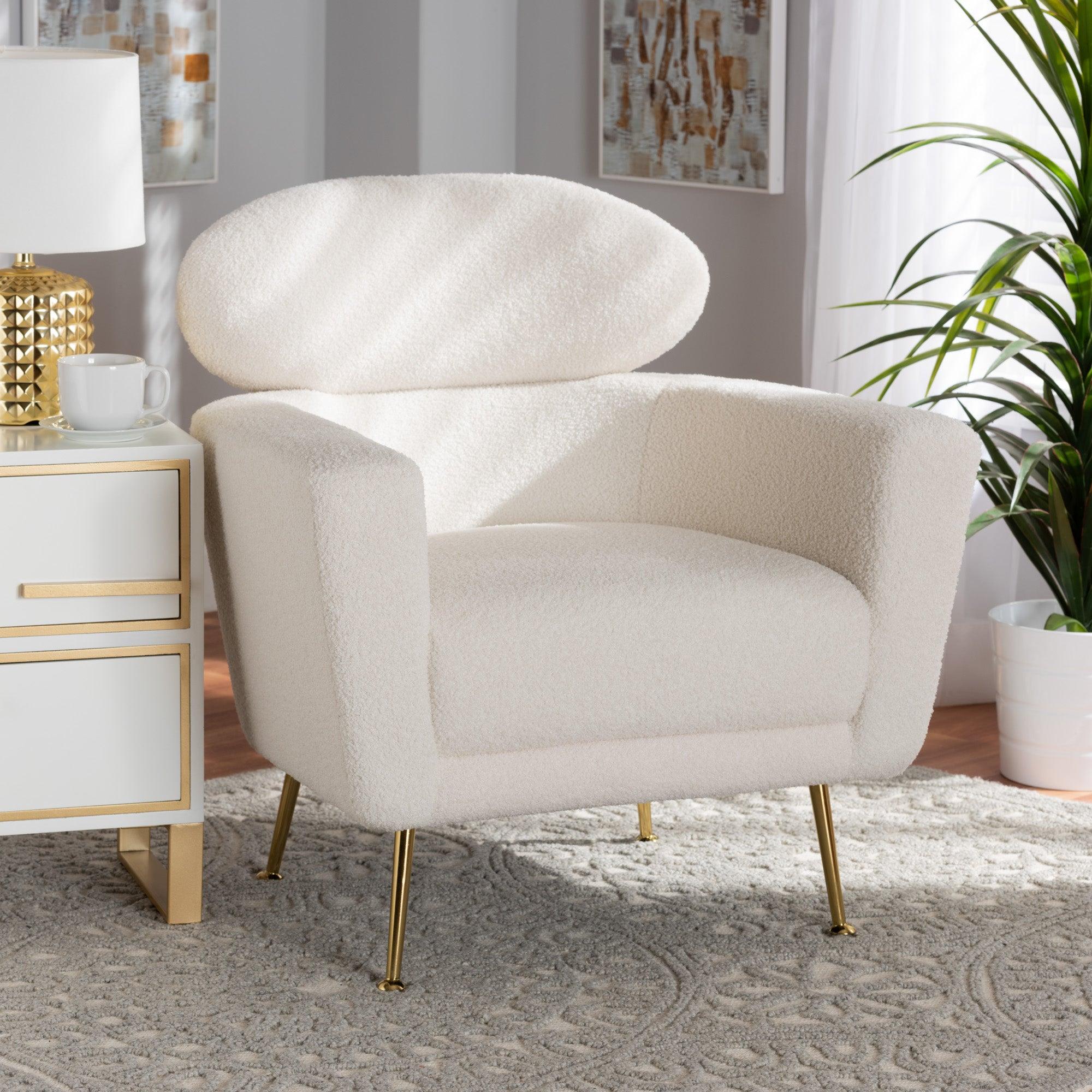 Fantasia Modern and Contemporary Boucle Upholstered and Metal Armchair