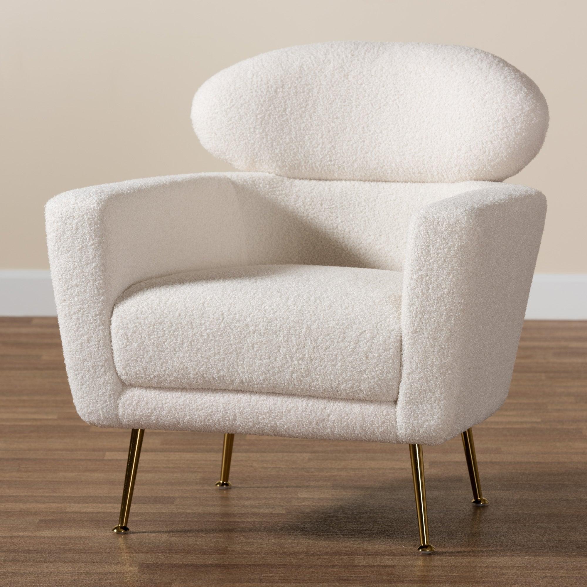 Fantasia Modern and Contemporary Boucle Upholstered and Metal Armchair