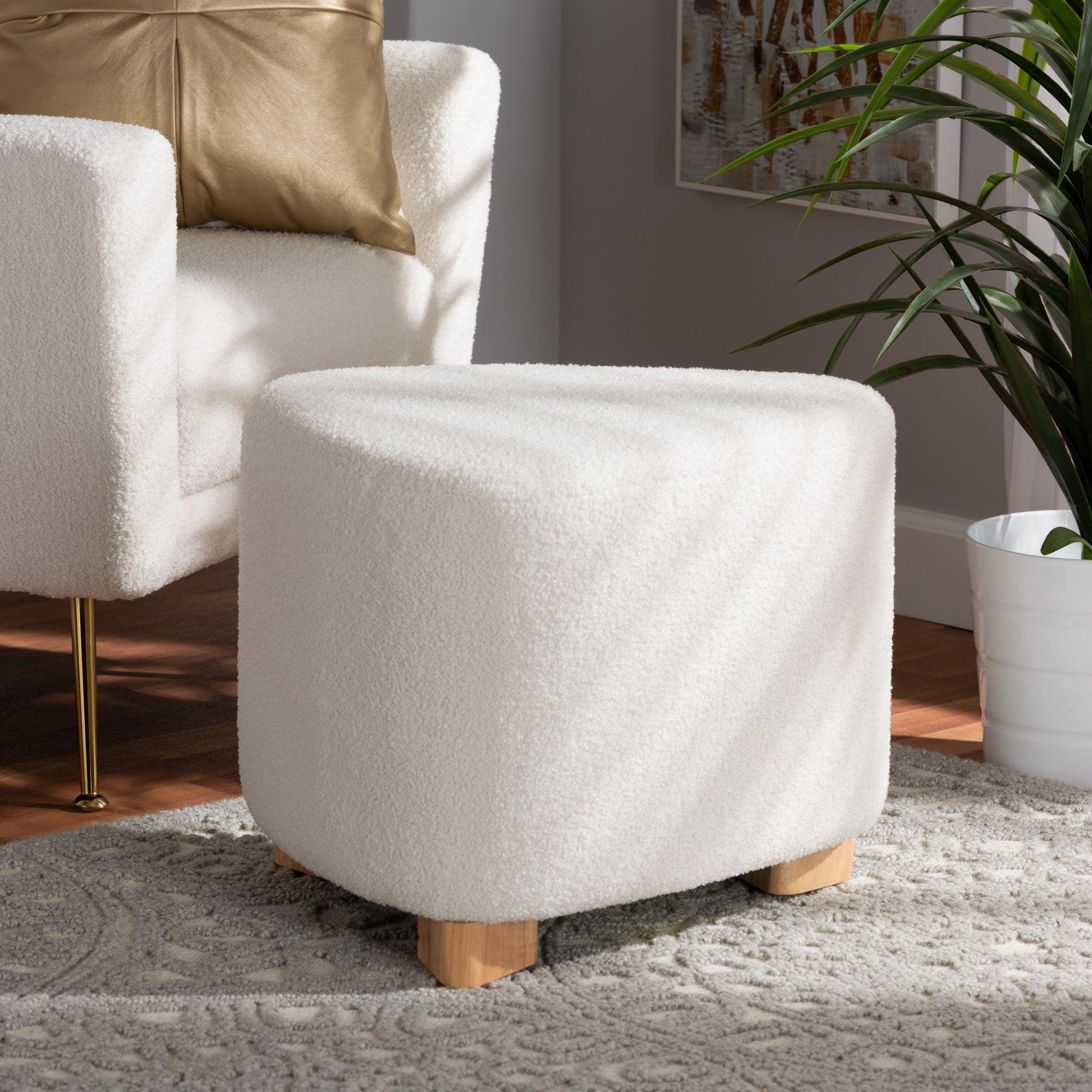 Brielle Modern and Contemporary Boucle Upholstered and Finished Wood Ottoman