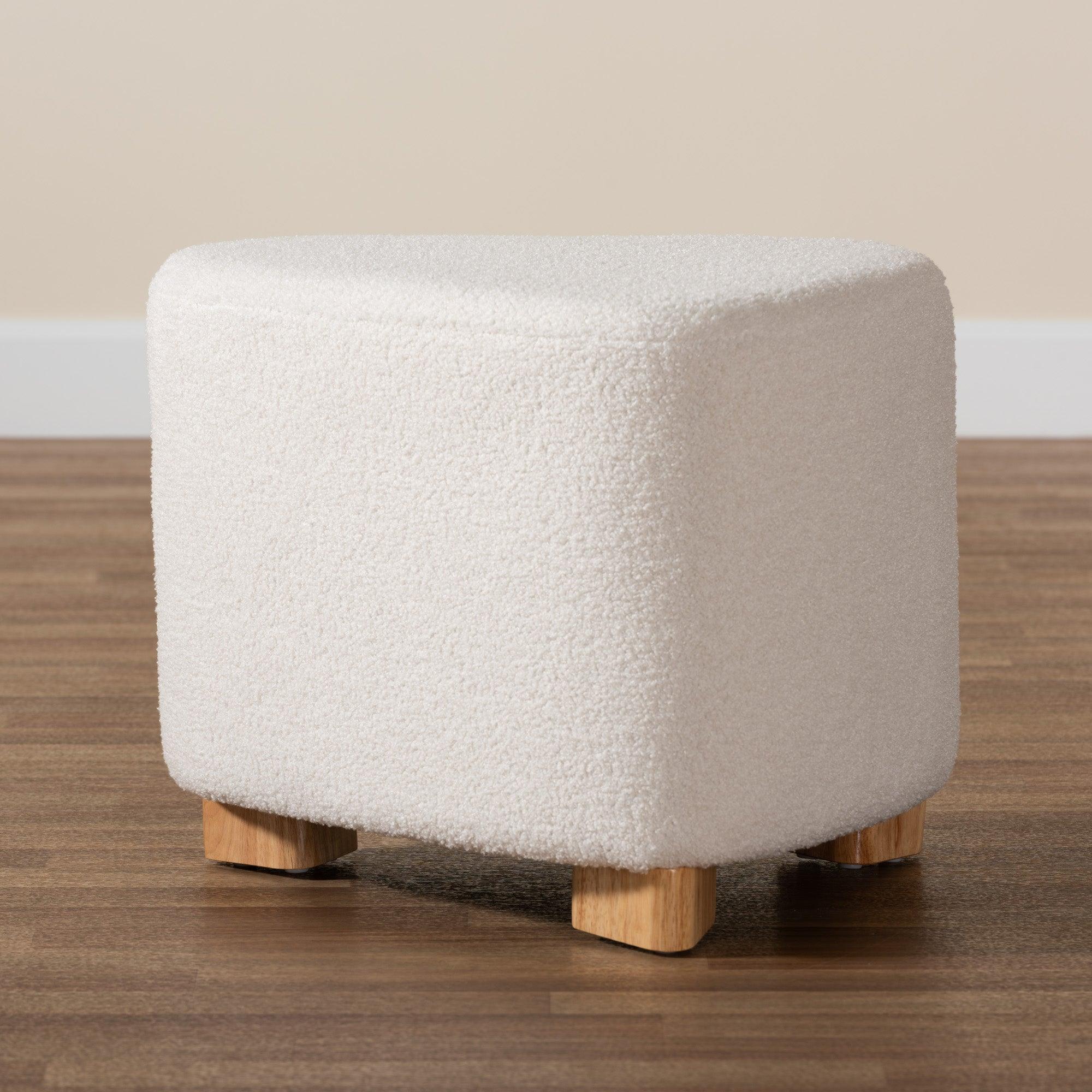 Brielle Modern and Contemporary Boucle Upholstered and Finished Wood Ottoman