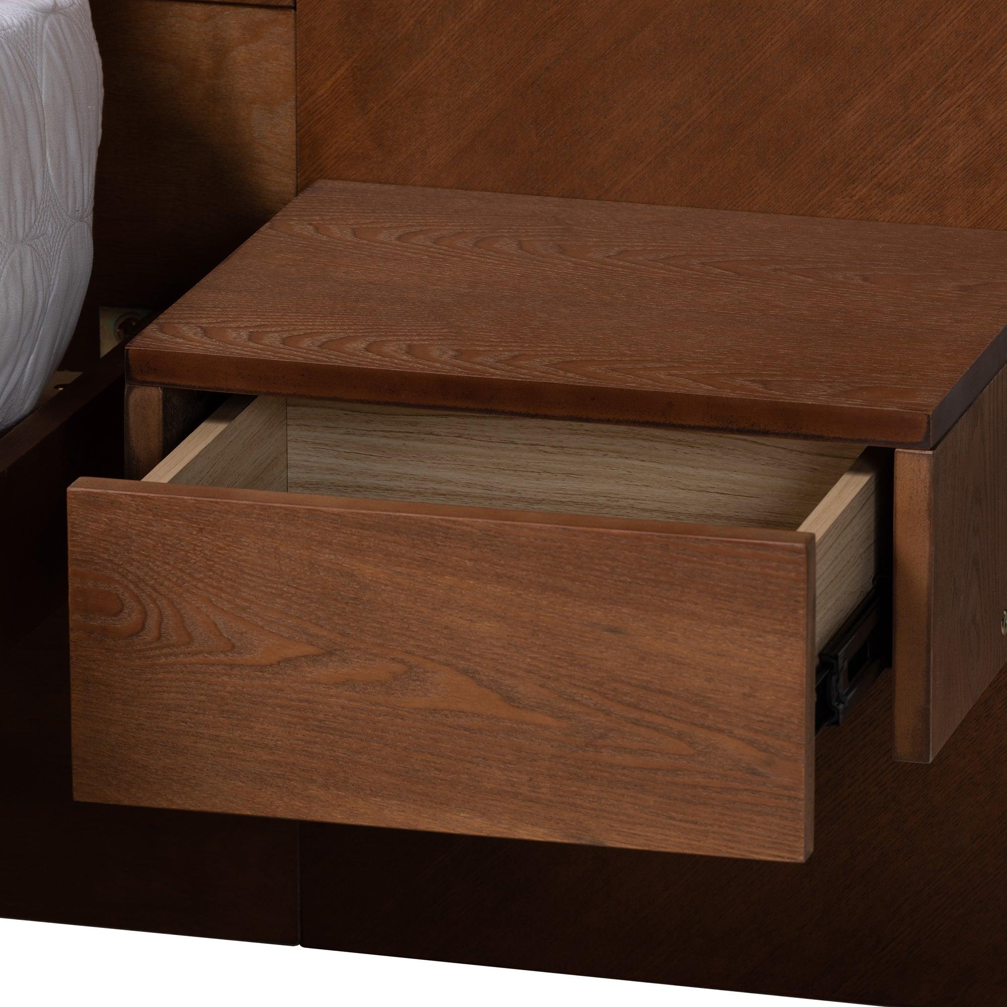 Graham Mid-Century Modern Transitional Ash Finished Wood Platform Storage Bed
