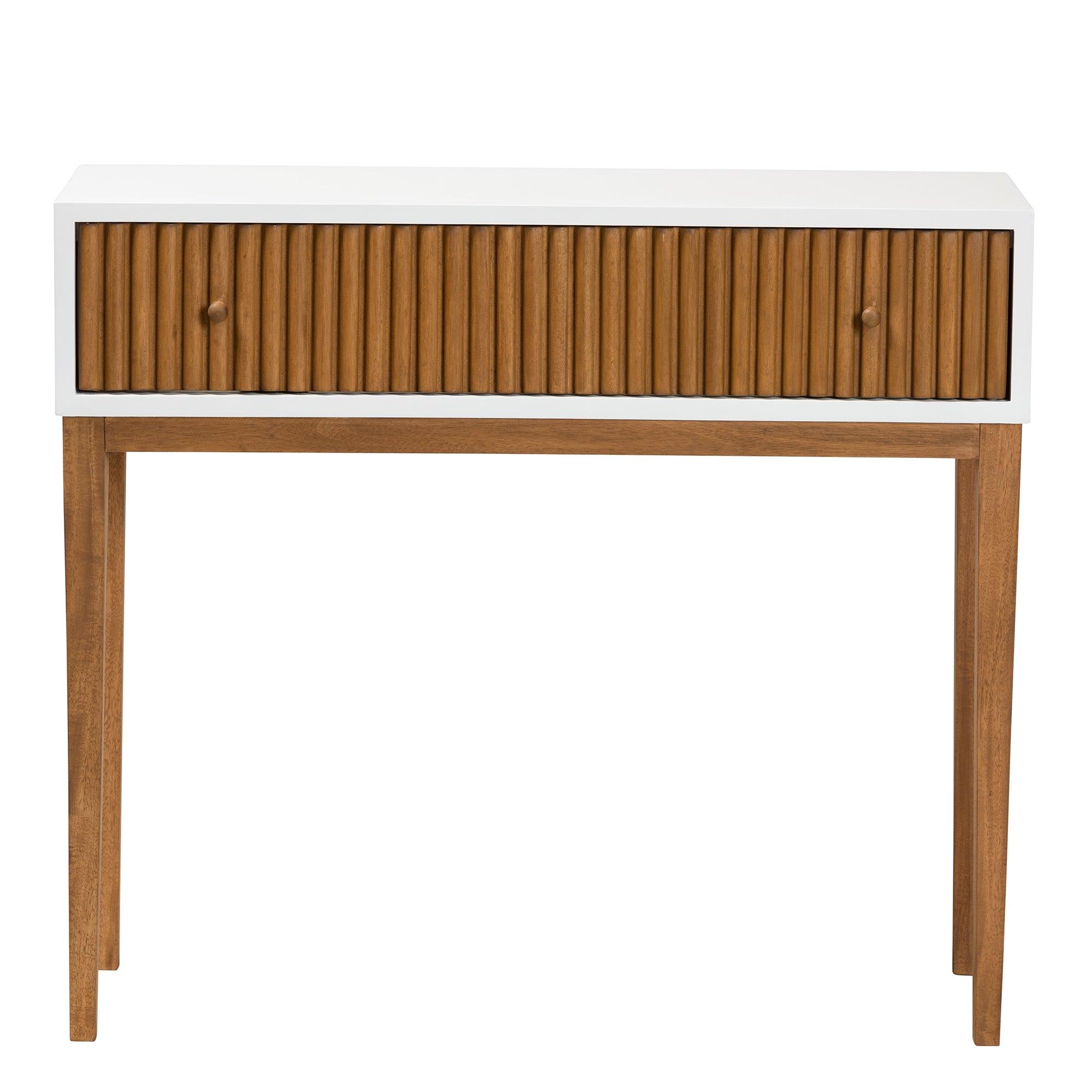 Bali & Pari Odile Mid-Century Modern Two-Tone and Bayur Wood 1-Drawer Console Table