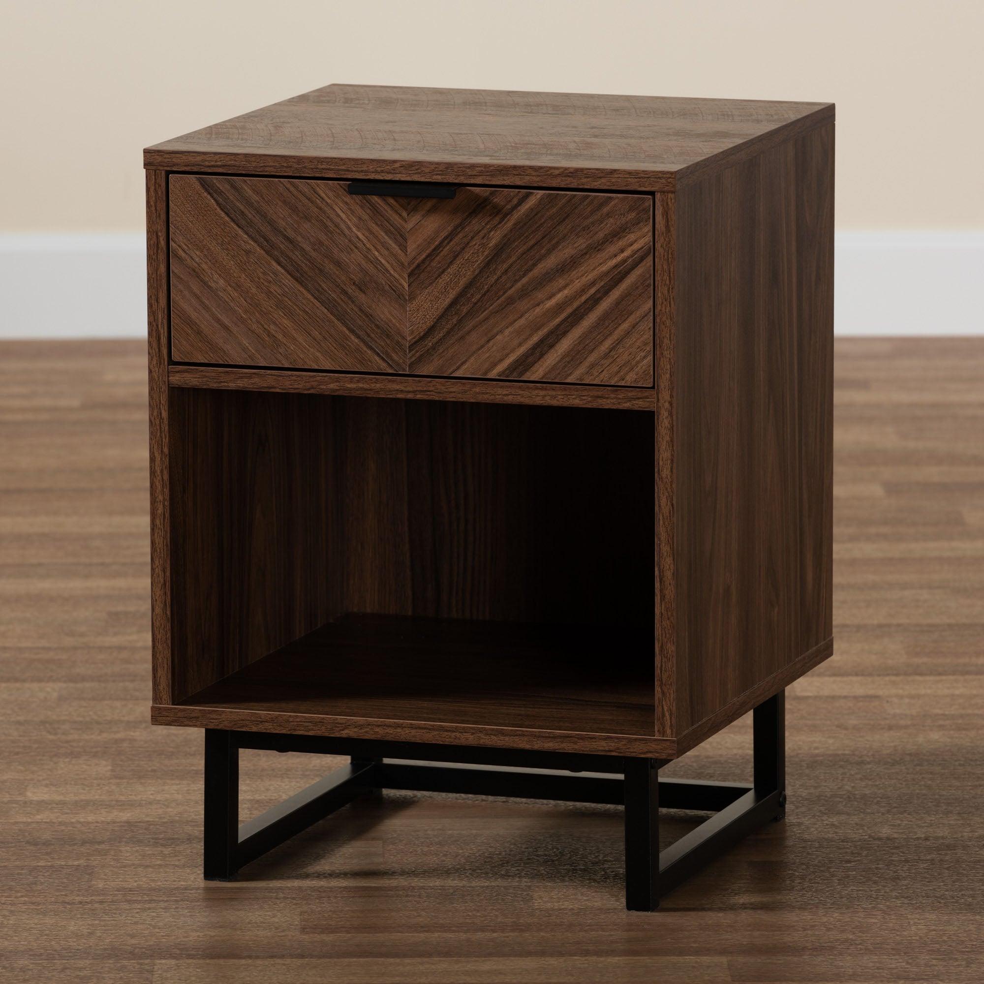 Sadia Modern Finished Wood and Metal 1-Drawer End Table
