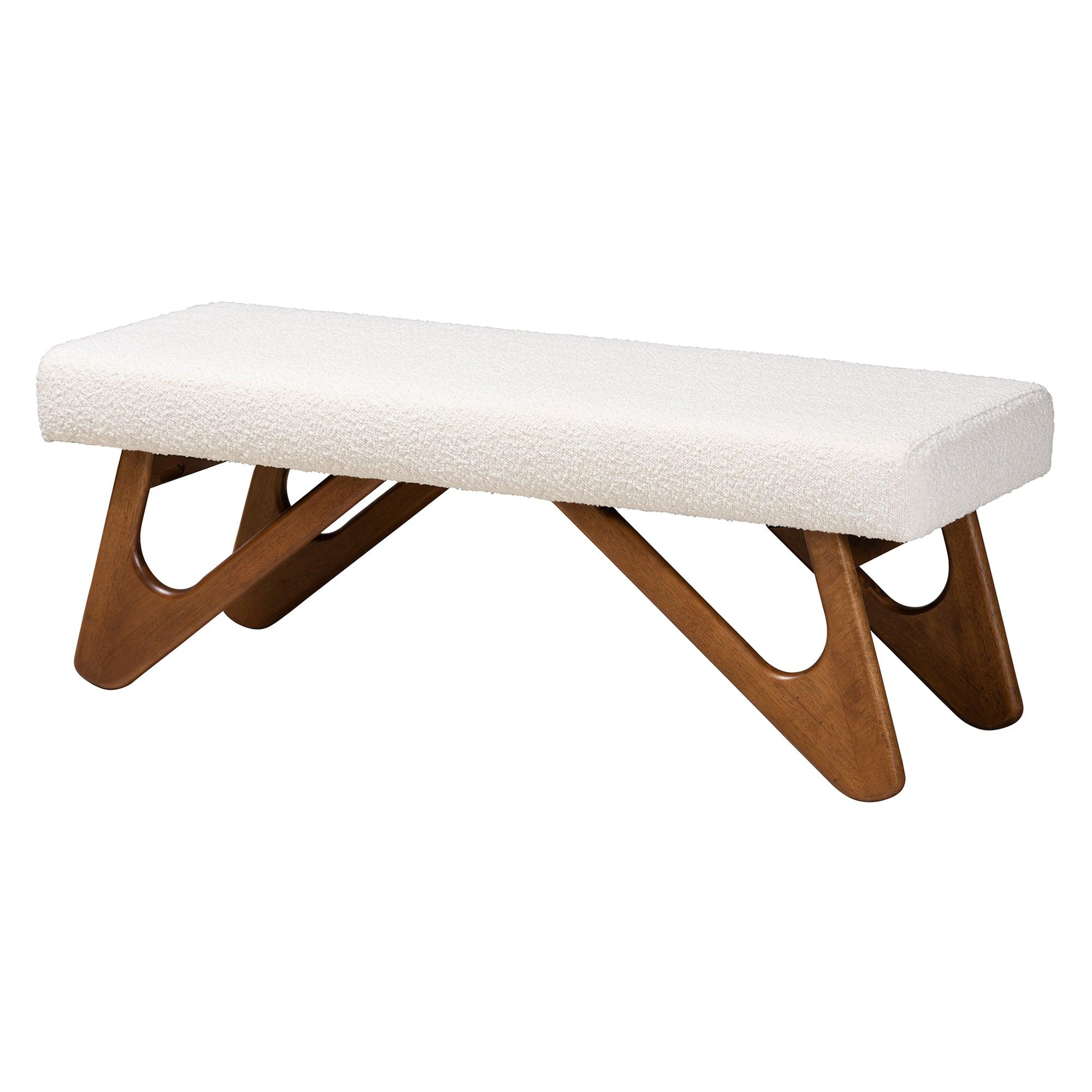 Rika Japandi Cream Boucle Fabric and Finished Wood Bench